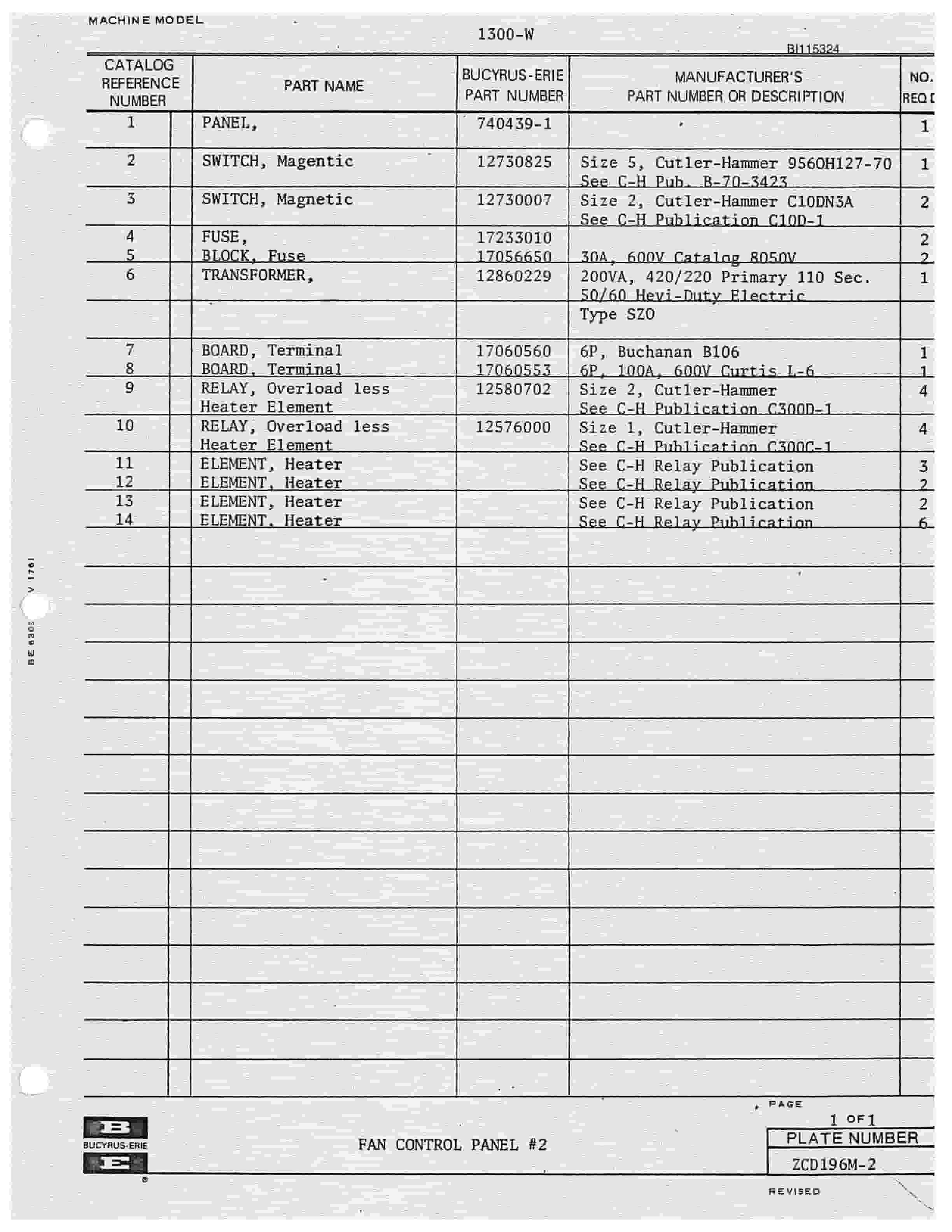 Bucyrus 1260W Walking Dragline Parts Catalog BI115324-3