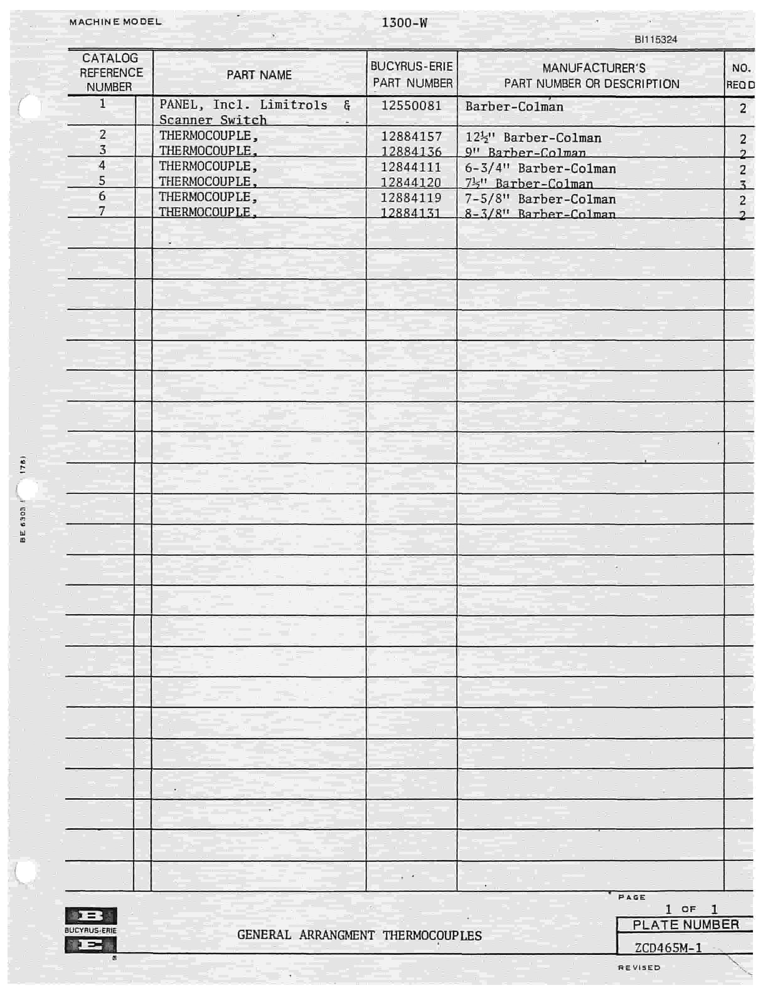 Bucyrus 1260W Walking Dragline Parts Catalog BI115324-5
