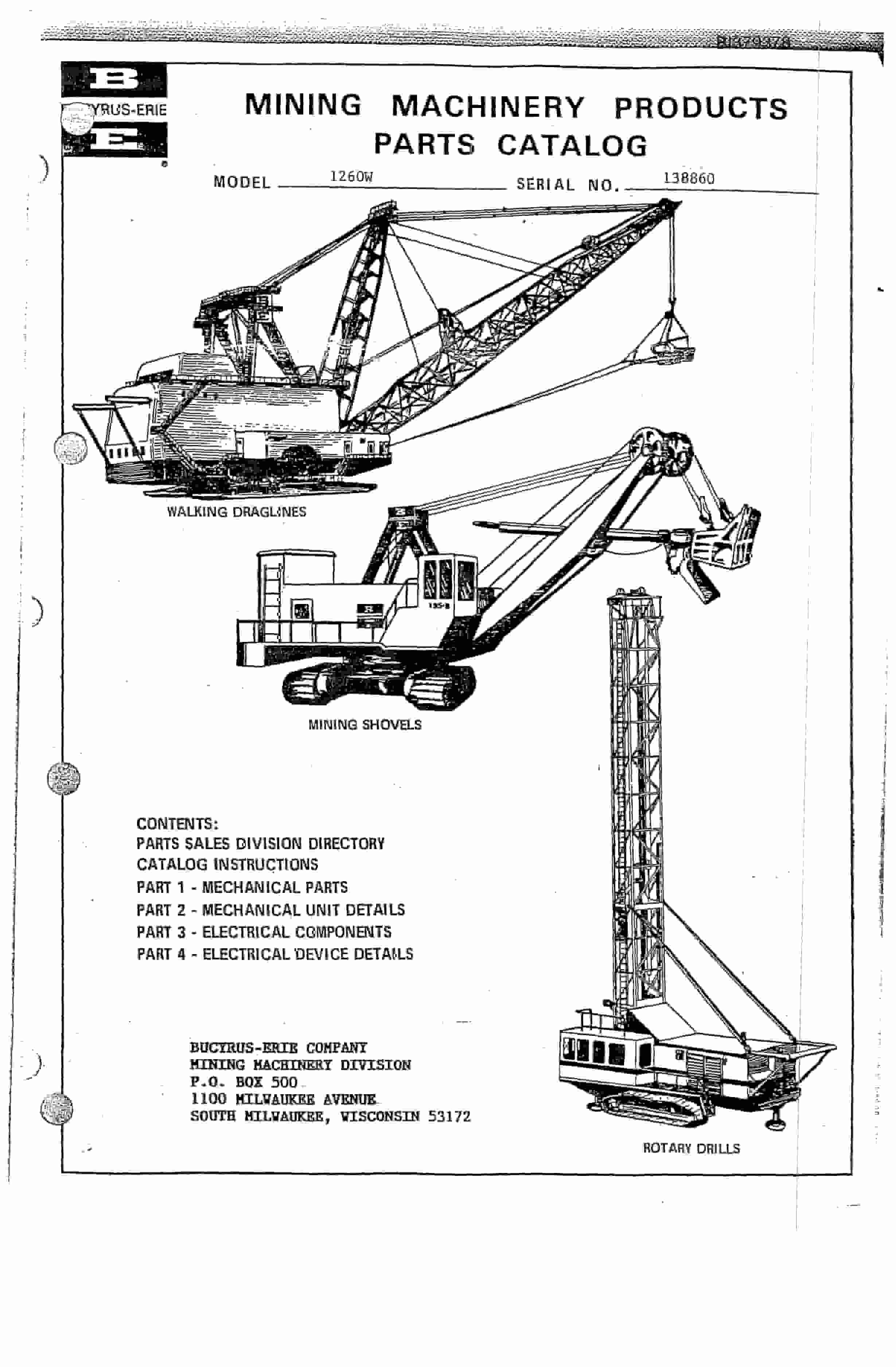 Bucyrus 1260W Walking Dragline Parts Catalog BI379378
