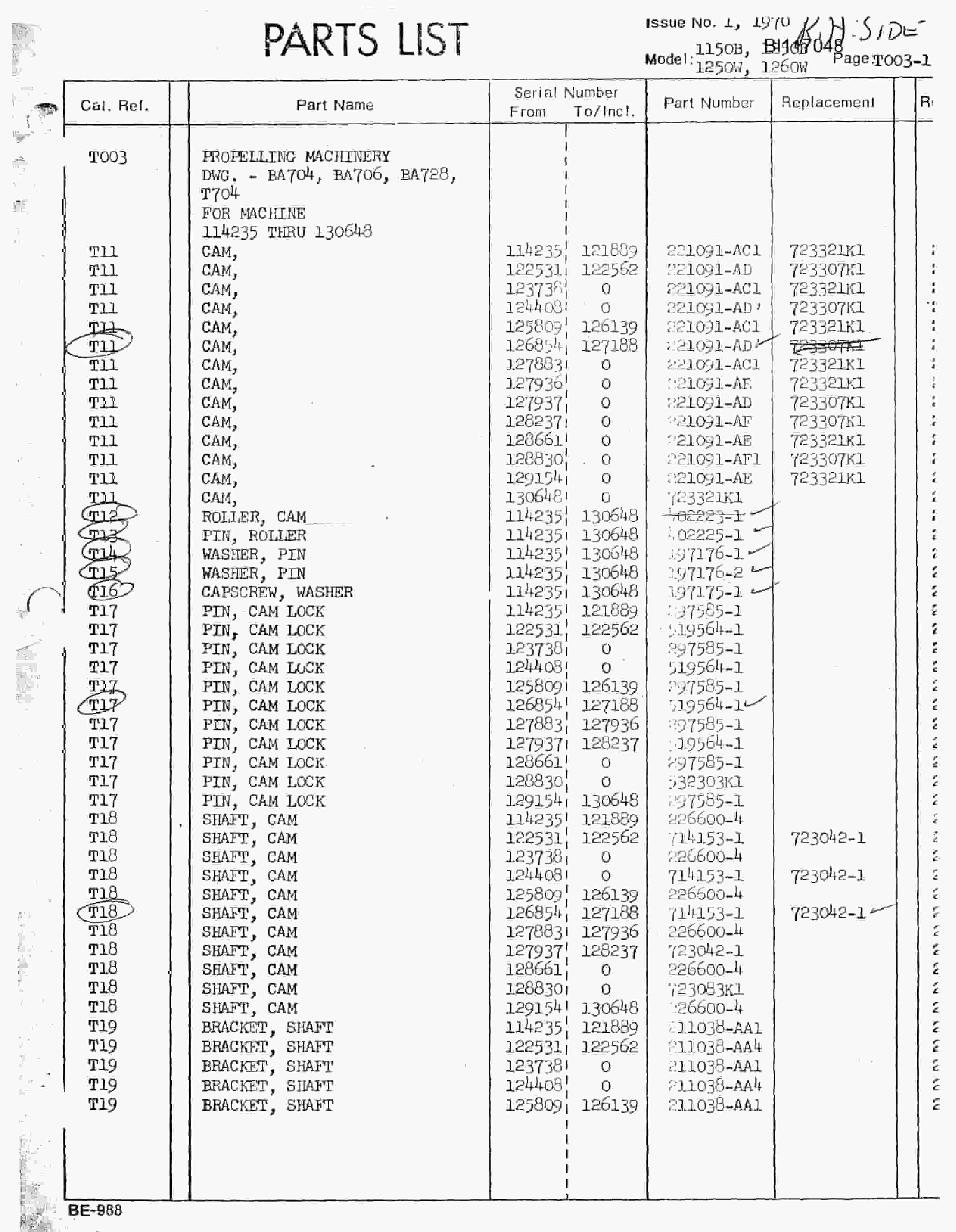 Bucyrus 1260W Walking Dragline Parts Manual BI117048-3