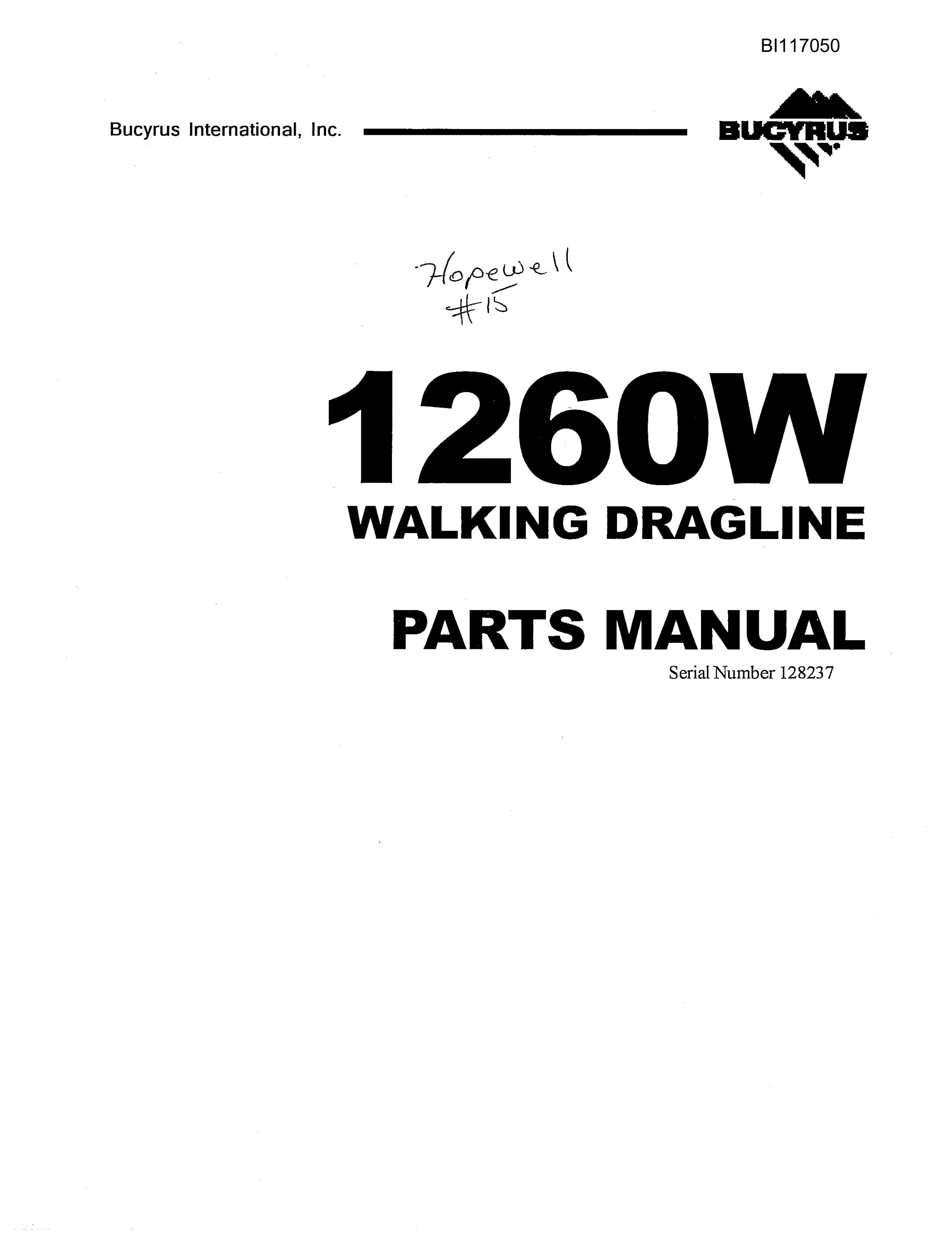 Bucyrus 1260W Walking Dragline Parts Manual BI117050