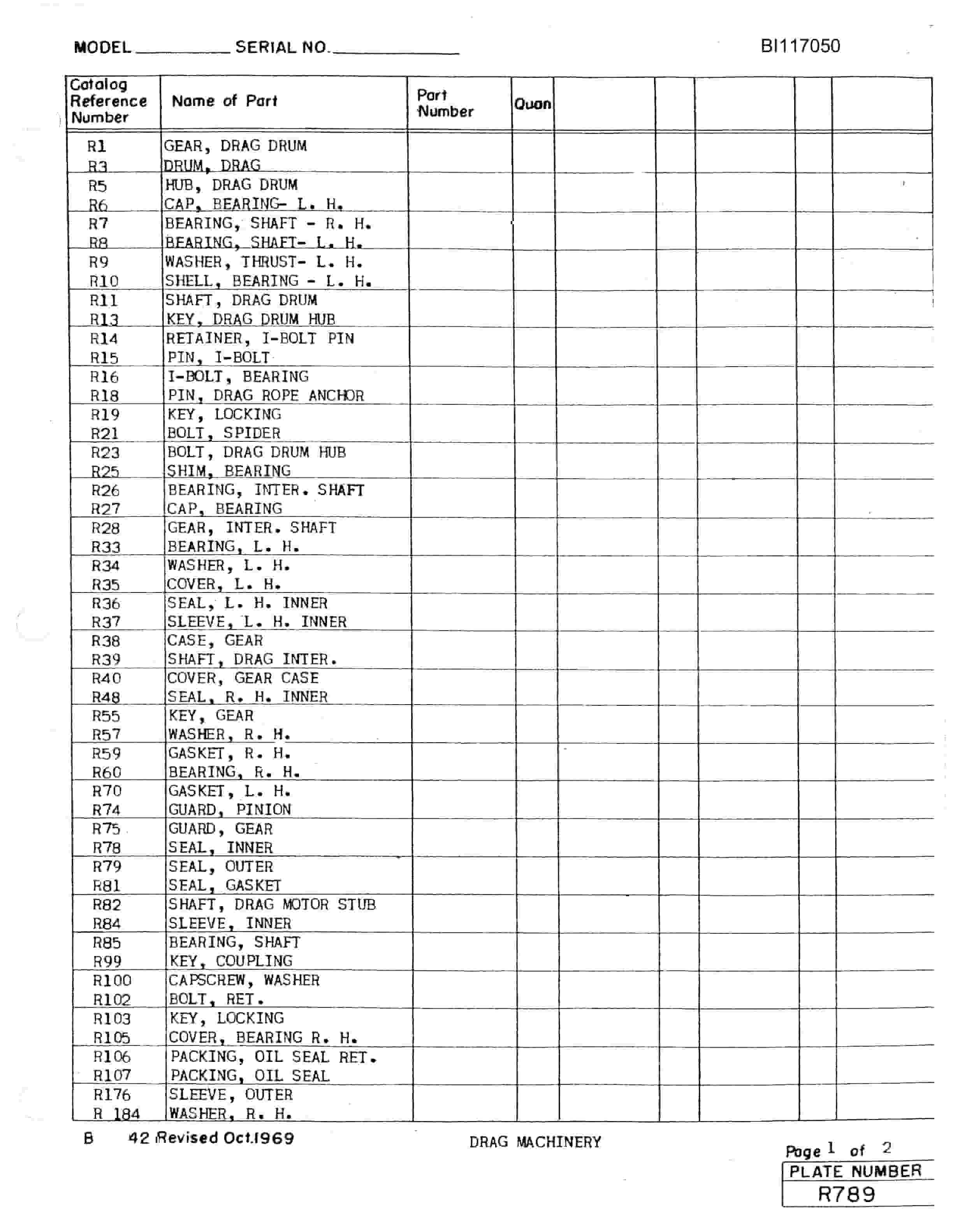 Bucyrus 1260W Walking Dragline Parts Manual BI117050-3