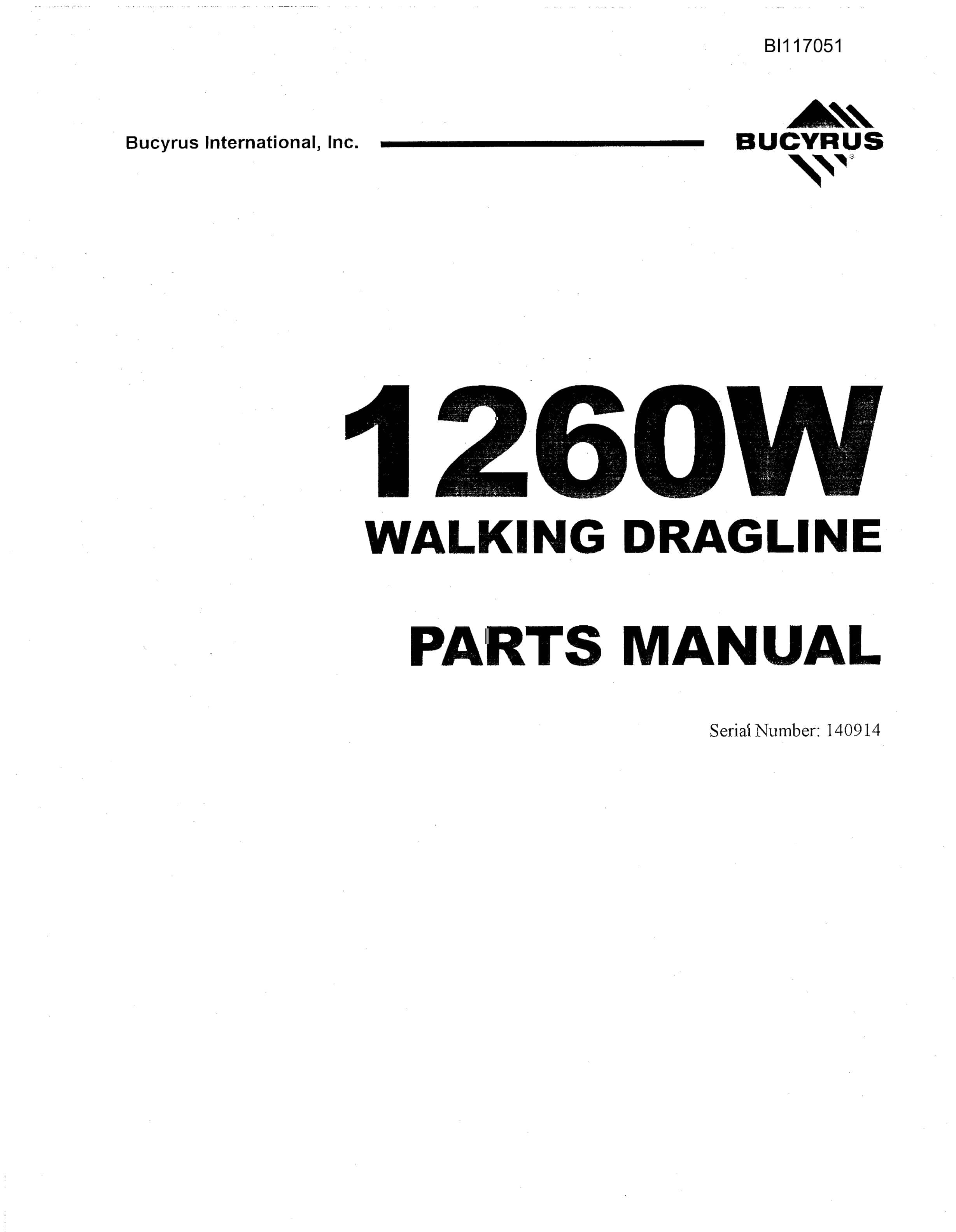 Bucyrus 1260W Walking Dragline Parts Manual BI117051