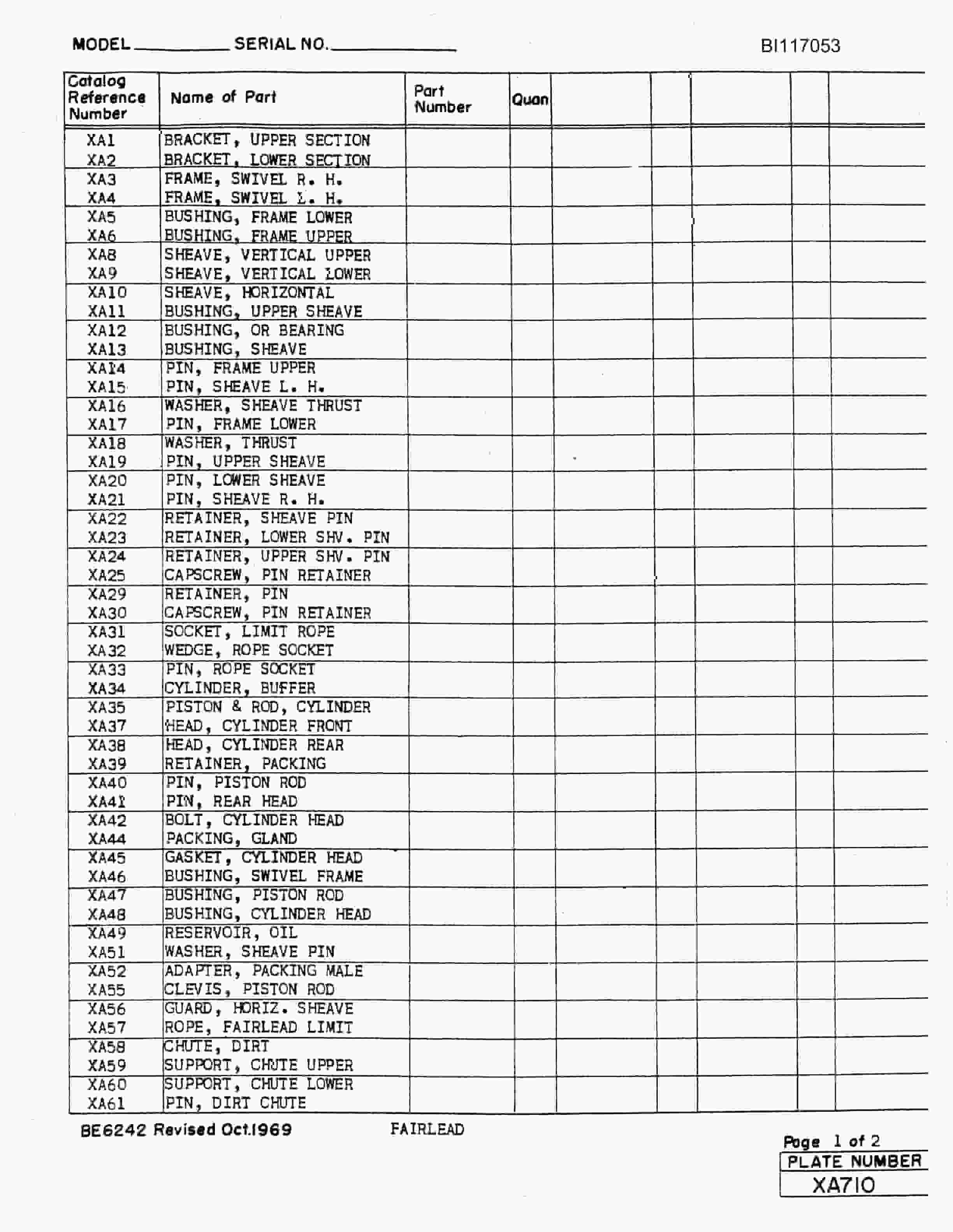 Bucyrus 1260W Walking Dragline Parts Manual BI117053-4