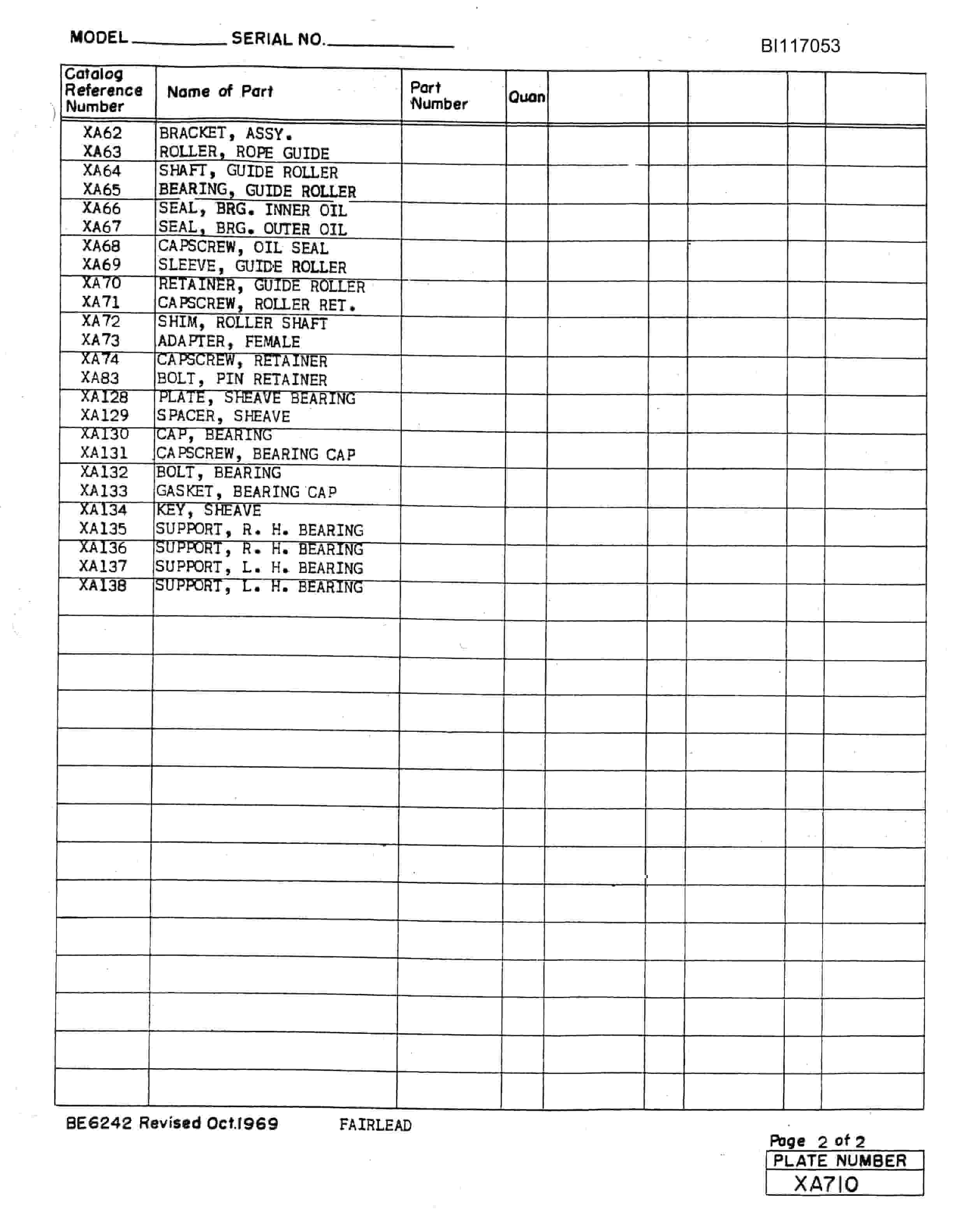 Bucyrus 1260W Walking Dragline Parts Manual BI117053-5