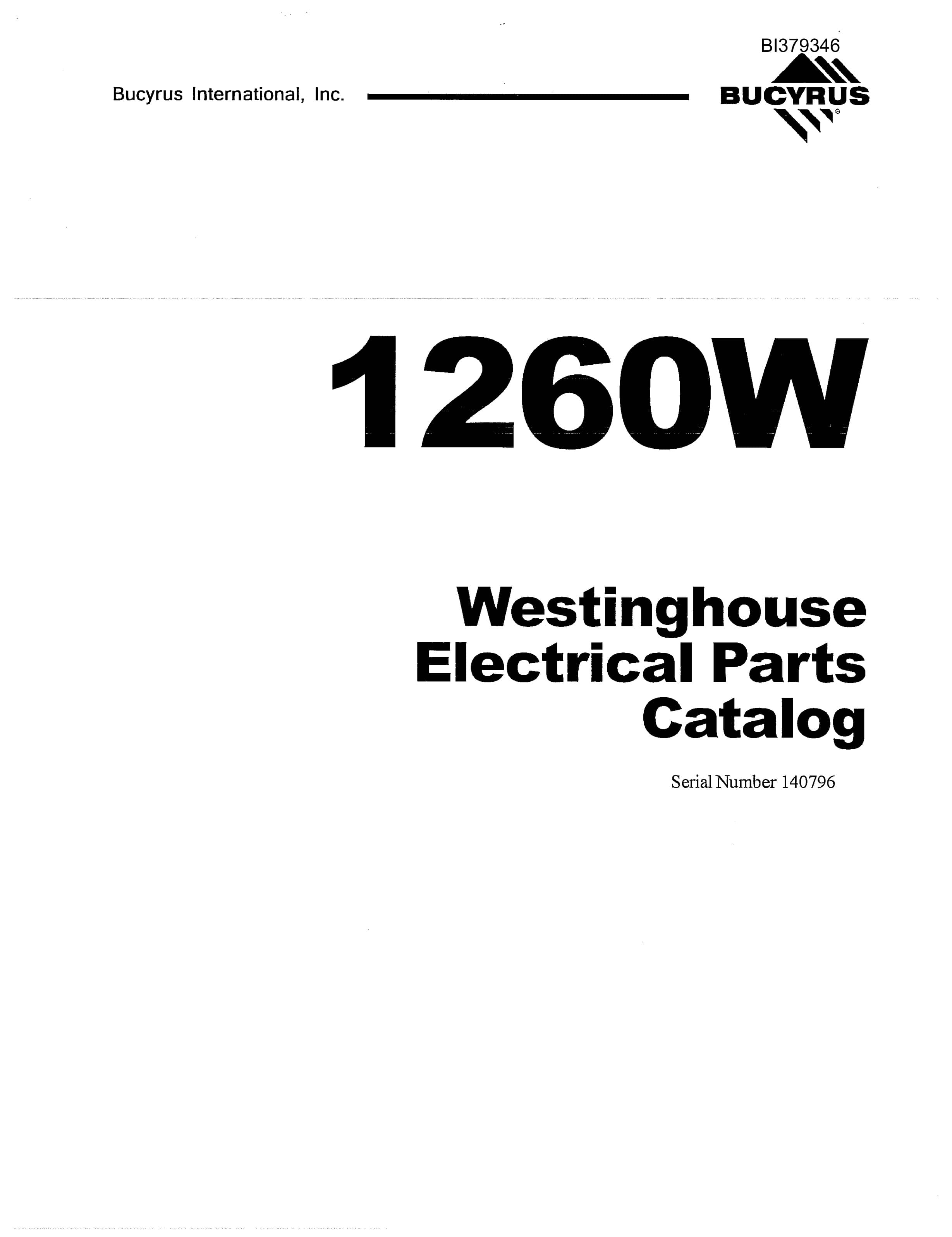 Bucyrus 1260W Westinghouse Electrical Parts Catalog BI379346