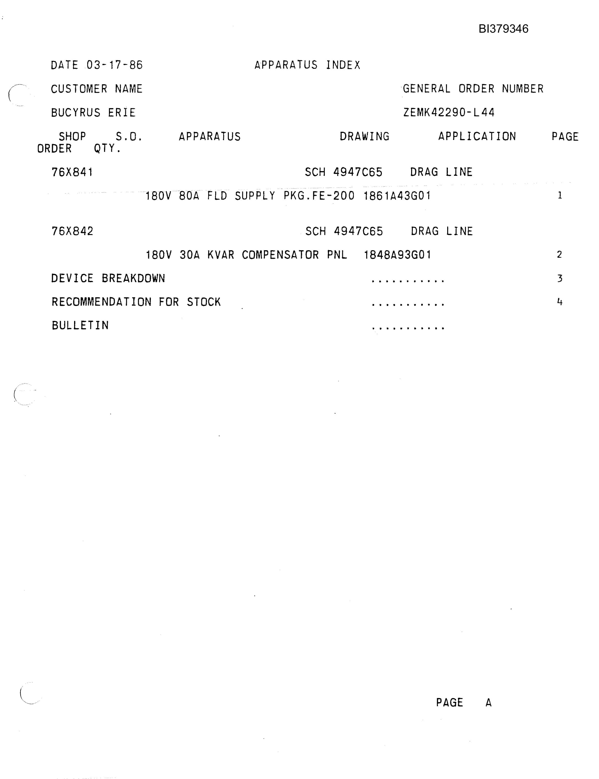 Bucyrus 1260W Westinghouse Electrical Parts Catalog BI379346-3