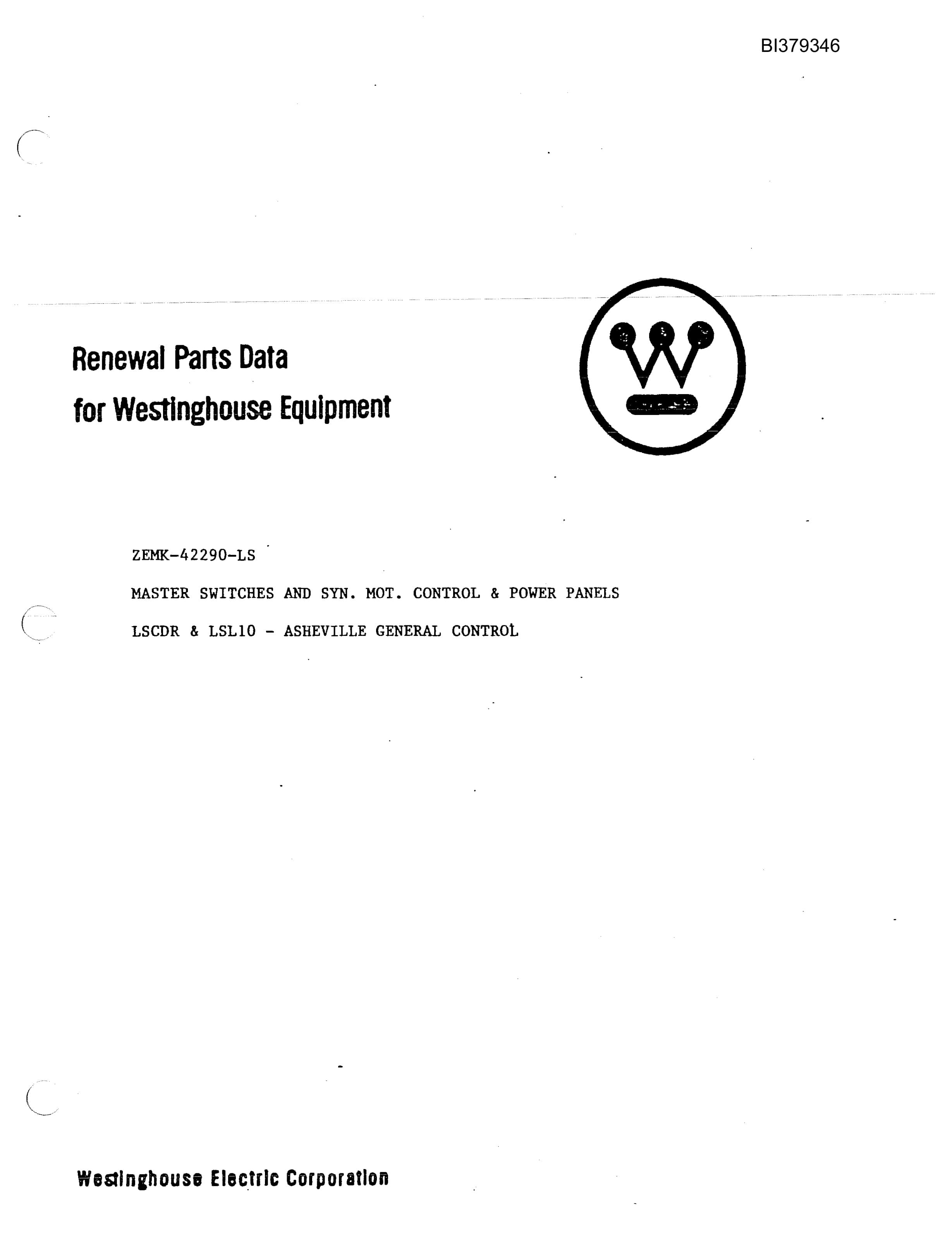Bucyrus 1260W Westinghouse Electrical Parts Catalog BI379346-4