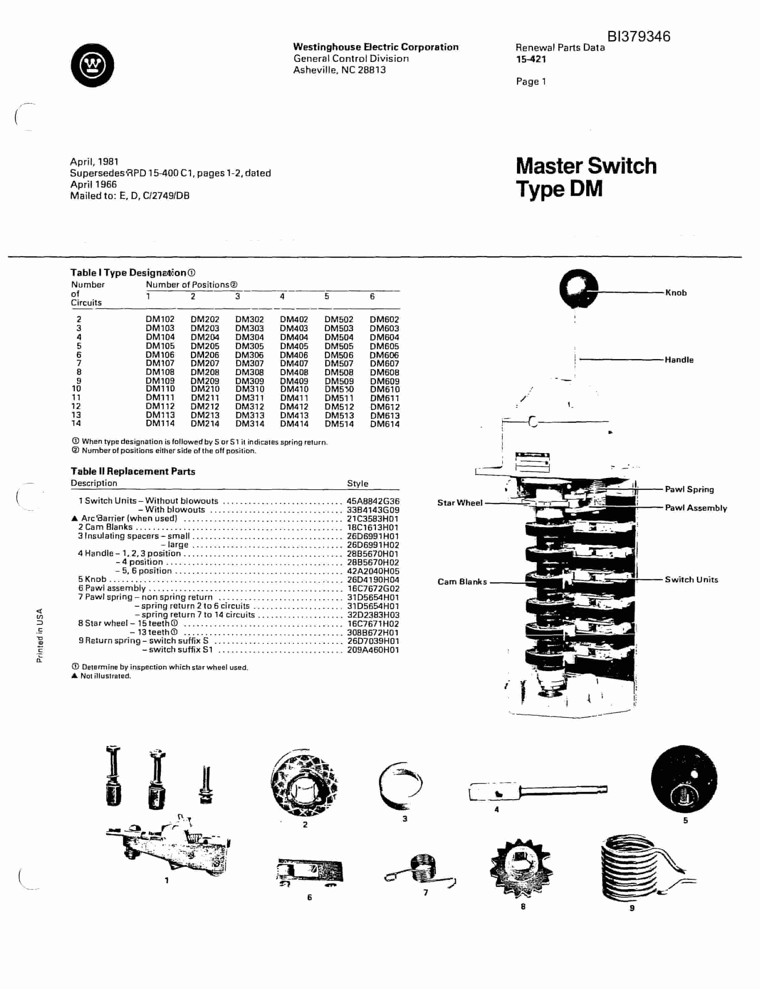 Bucyrus 1260W Westinghouse Electrical Parts Catalog BI379346-5