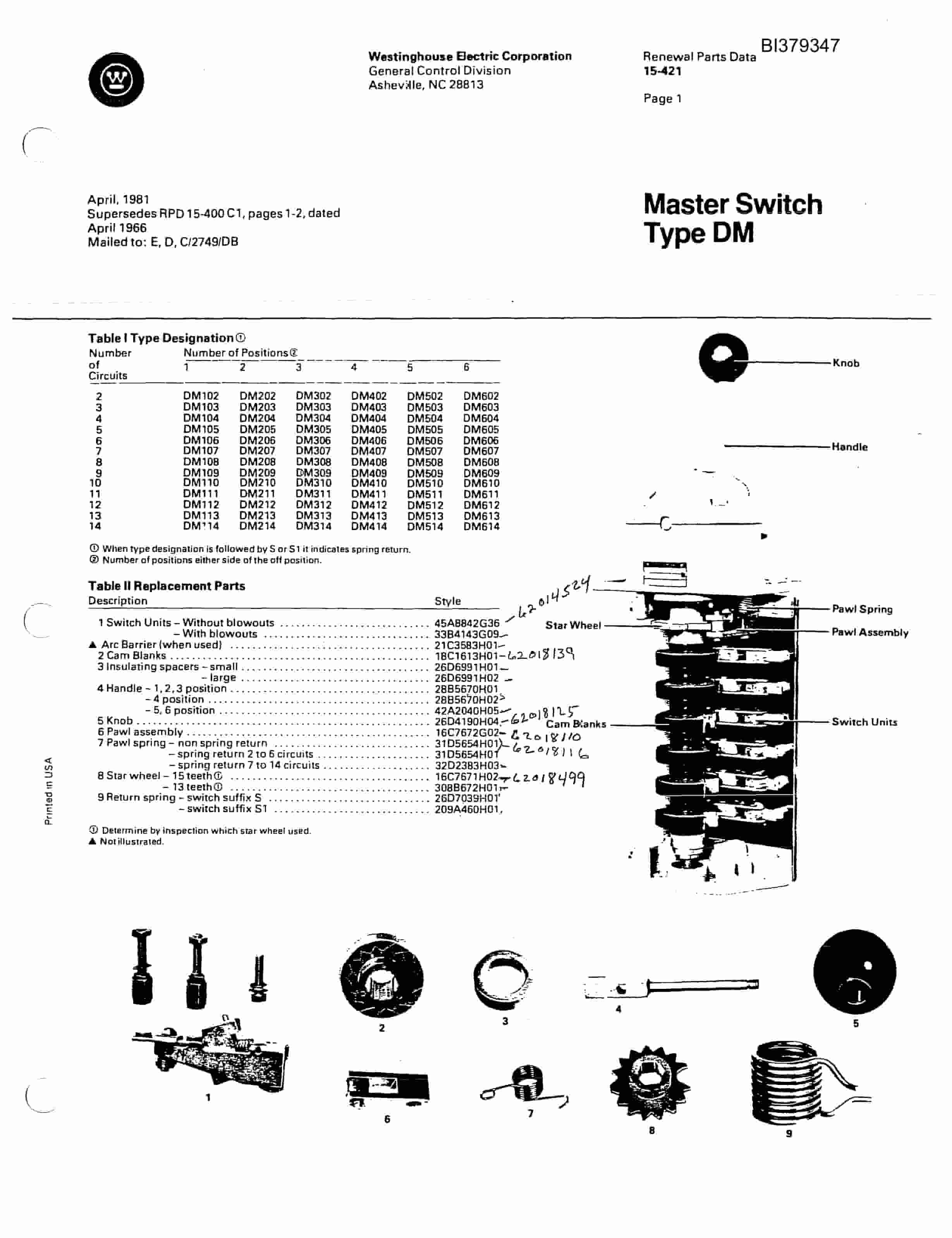 Bucyrus 1260W Westinghouse Electrical Parts Catalog BI379347-5
