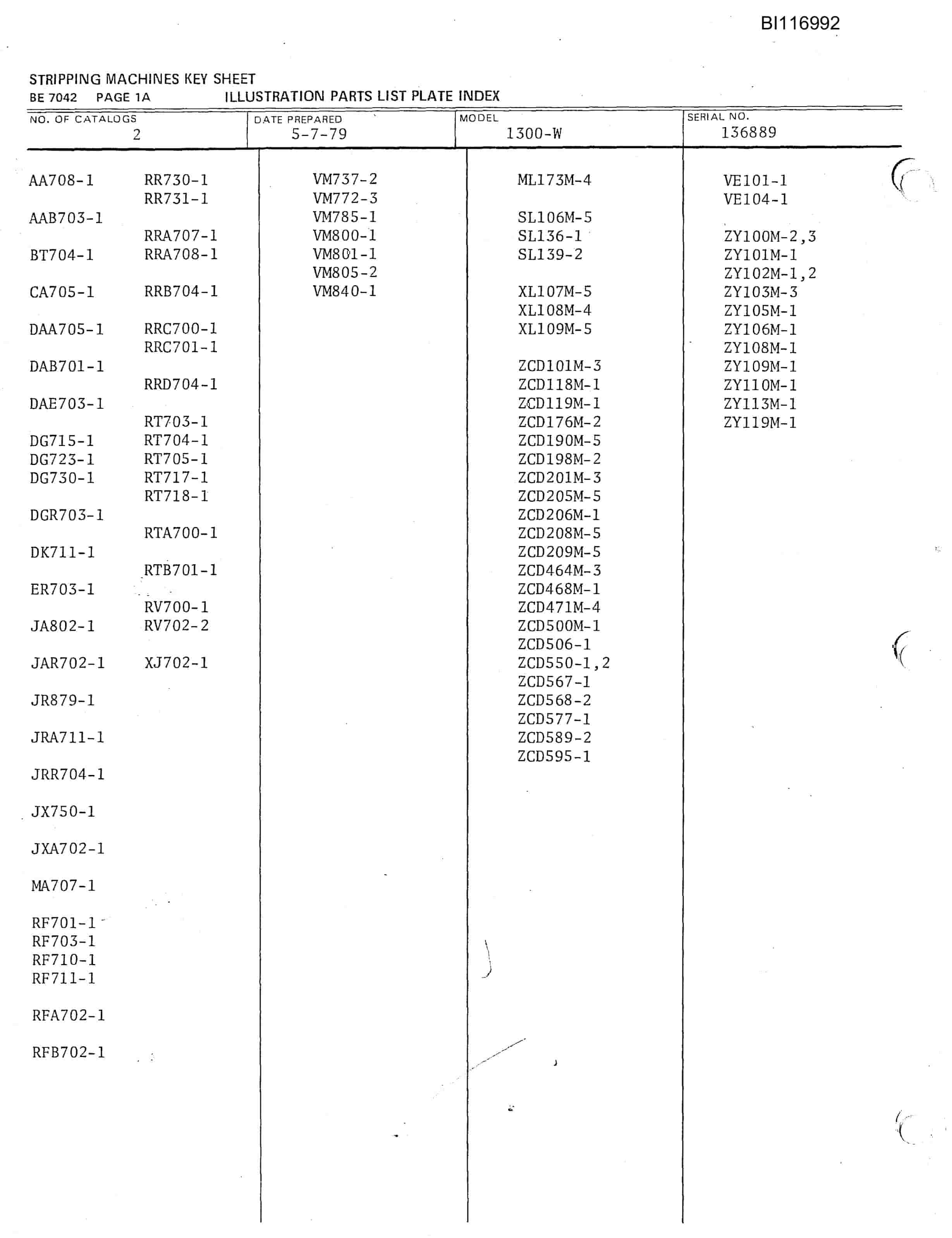Bucyrus 1300-W Walking Dragline Parts Catalog BI116992-5