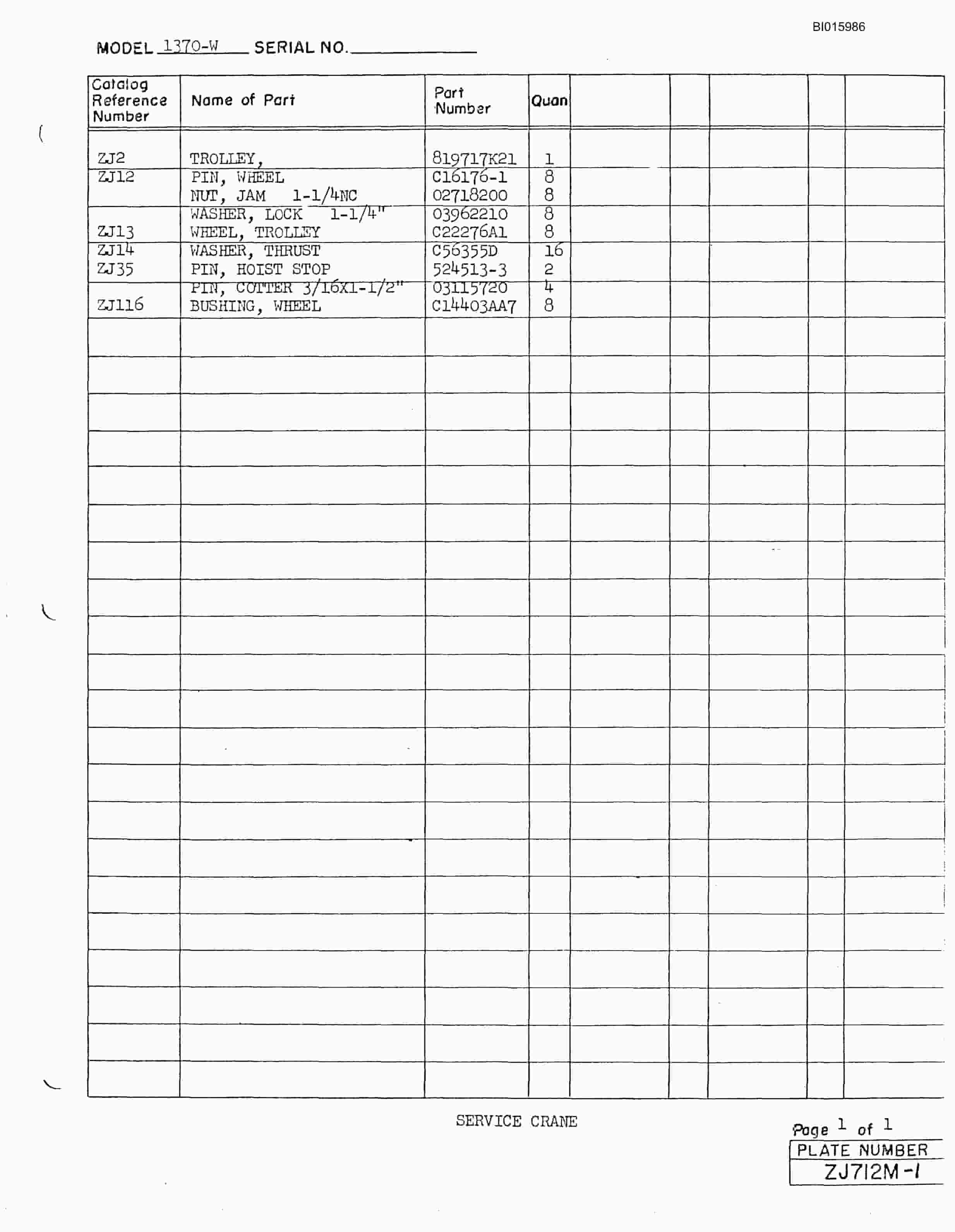 Bucyrus 1350-W Walking Dragline Parts Catalog BI015986-5