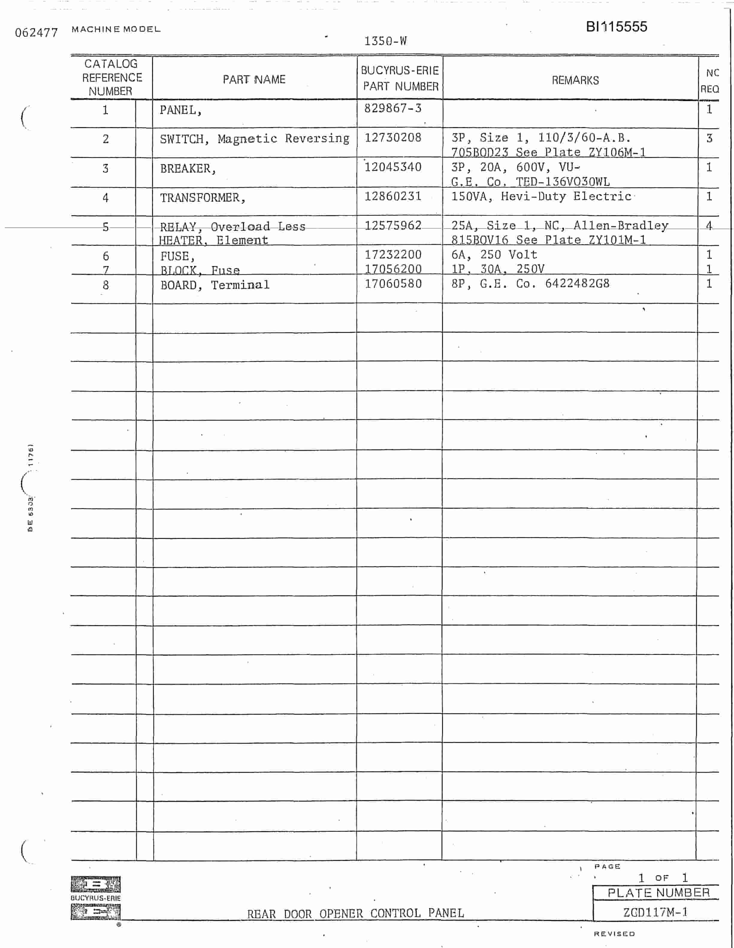 Bucyrus 1350W Walking Dragline Technical Manual BI115555-3