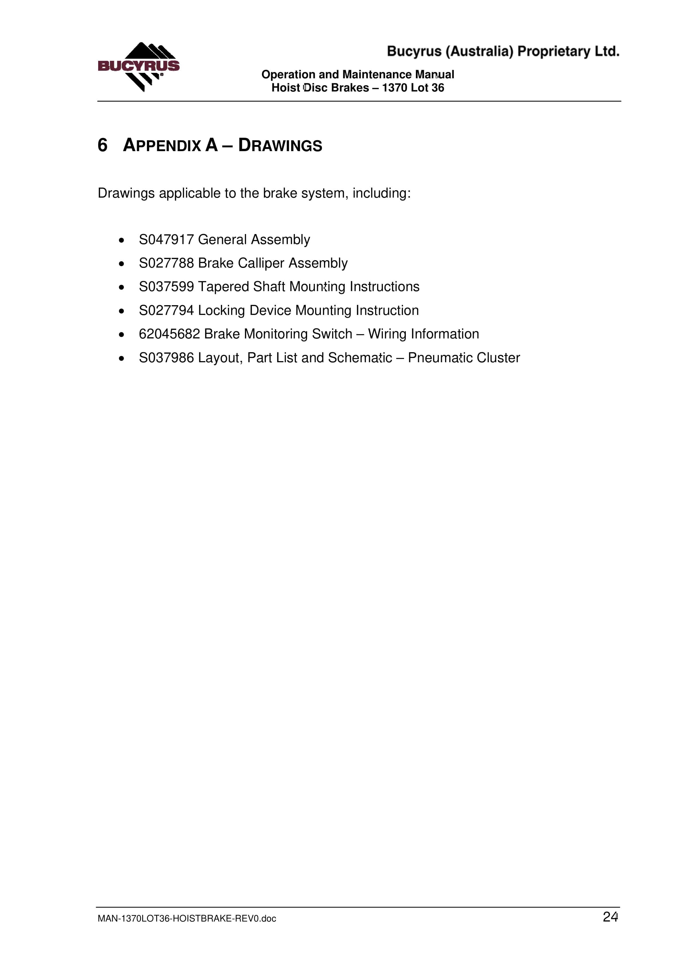 Bucyrus 1370 Hoist Disc Brakes Operation And Maintenance Manual BI014270-4