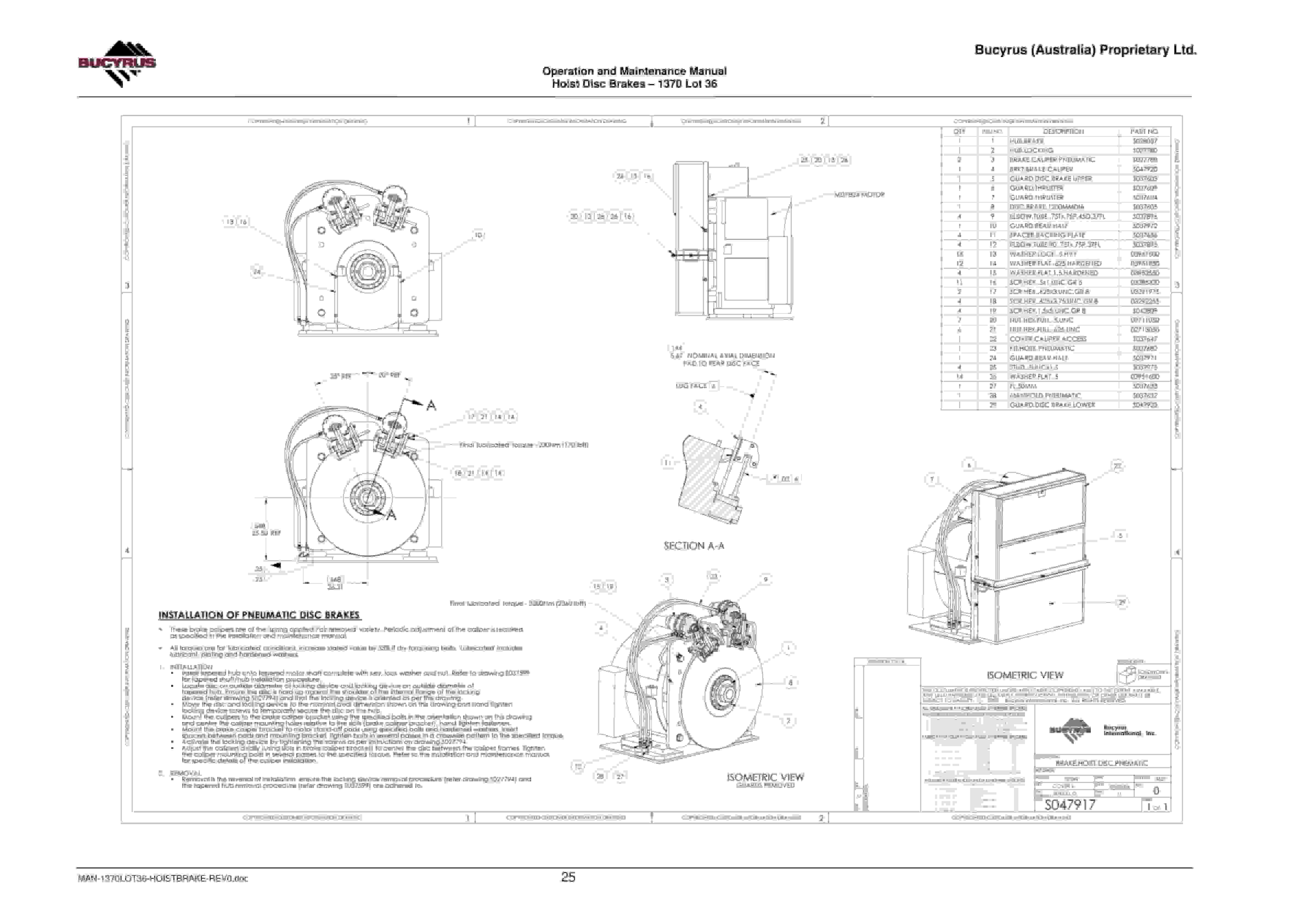 Bucyrus 1370 Hoist Disc Brakes Operation And Maintenance Manual BI014270-5