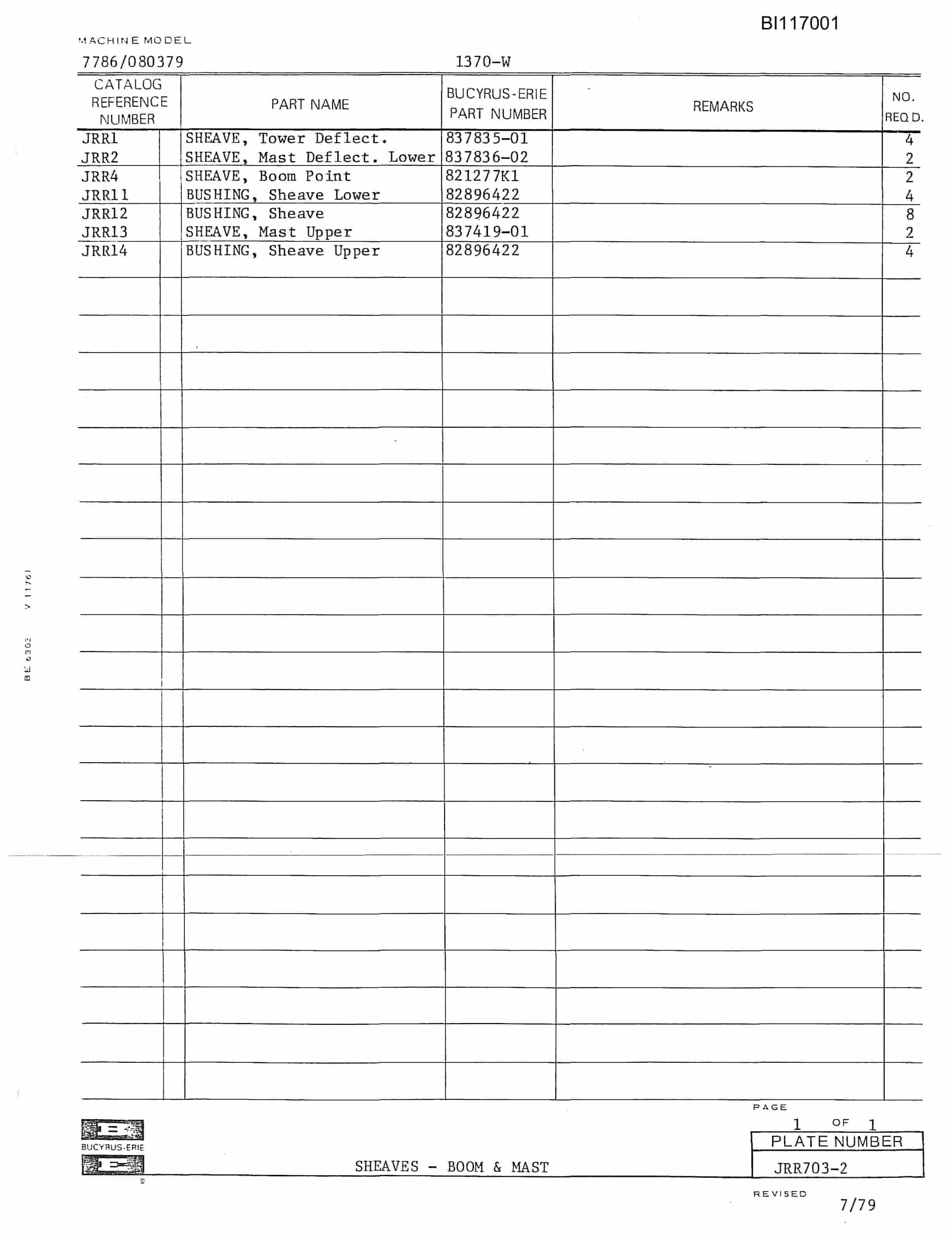 Bucyrus 1370-W Dragline Parts Catalog BI117001-2