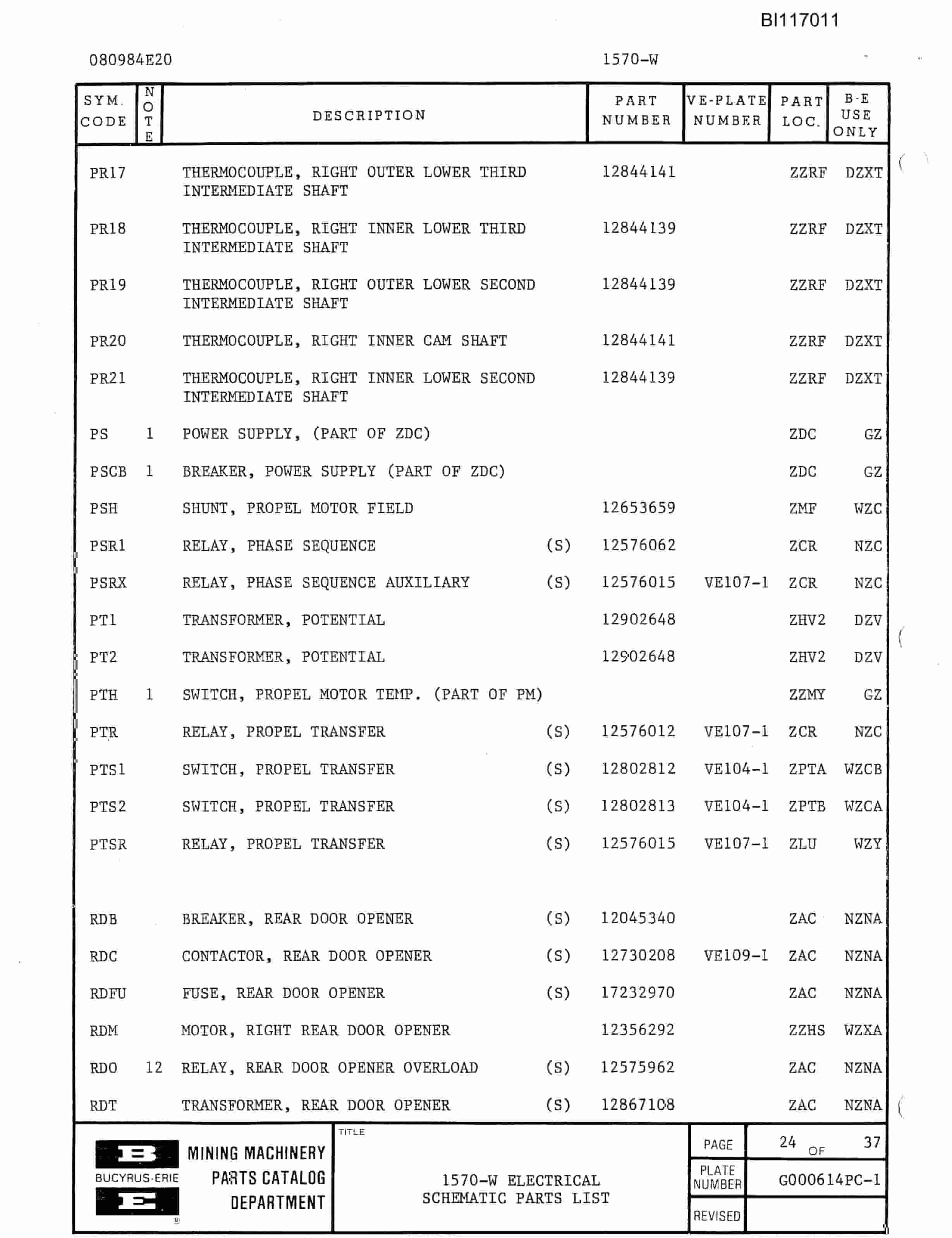 Bucyrus 1370-W Dragline Parts Catalog BI117011-4
