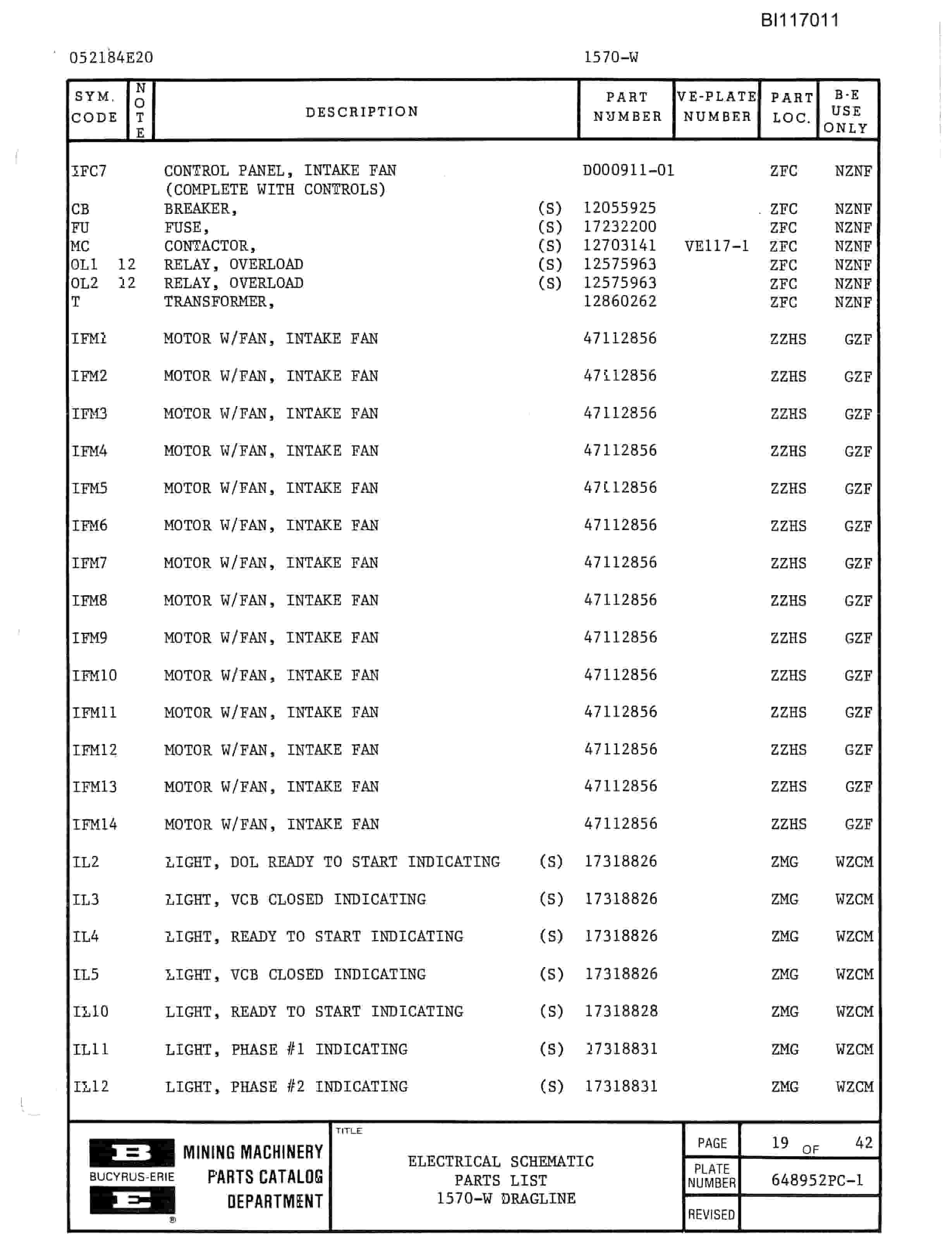Bucyrus 1370-W Dragline Parts Catalog BI117011-5