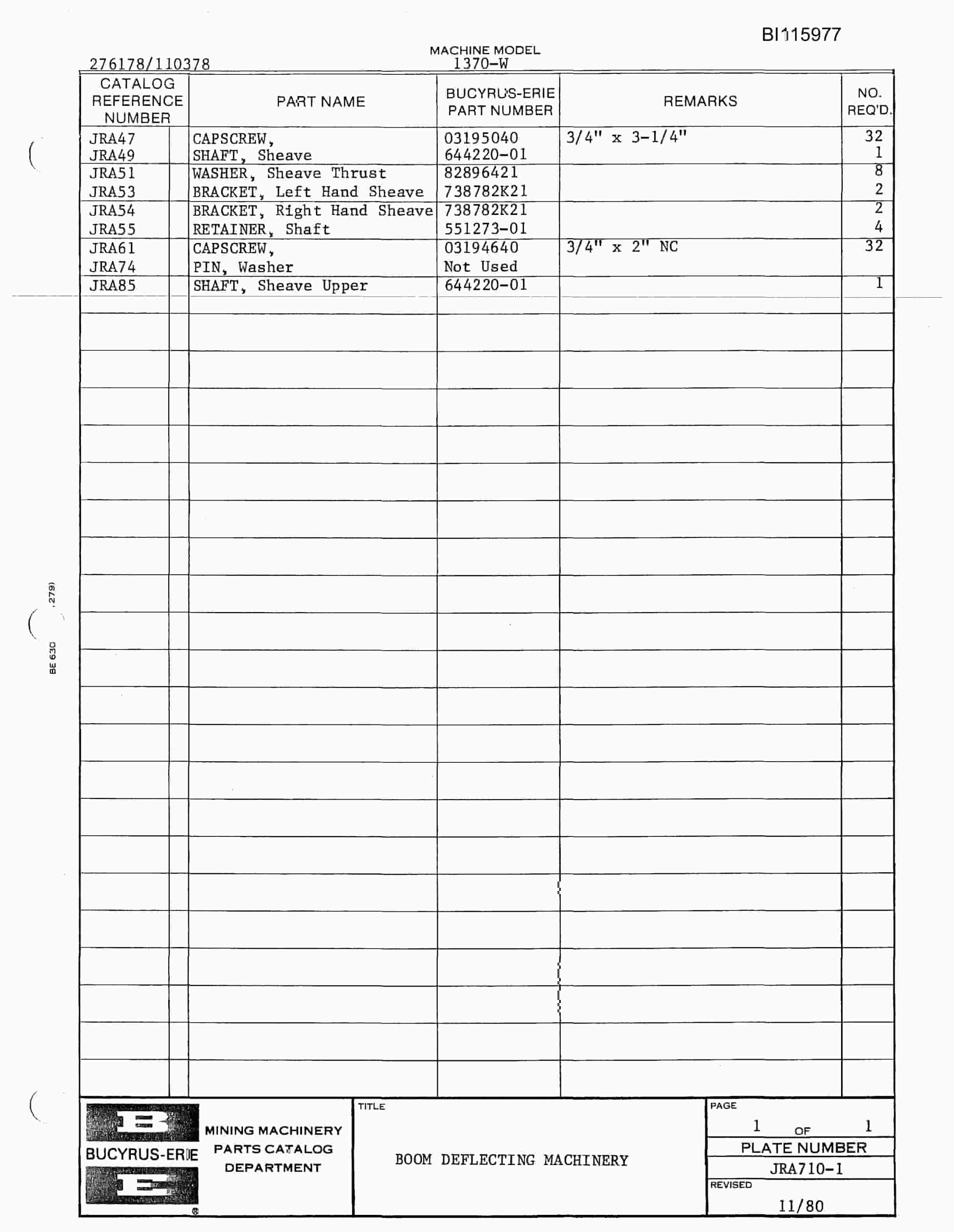 Bucyrus 1370-W Dragline Technical Manual BI115977-2
