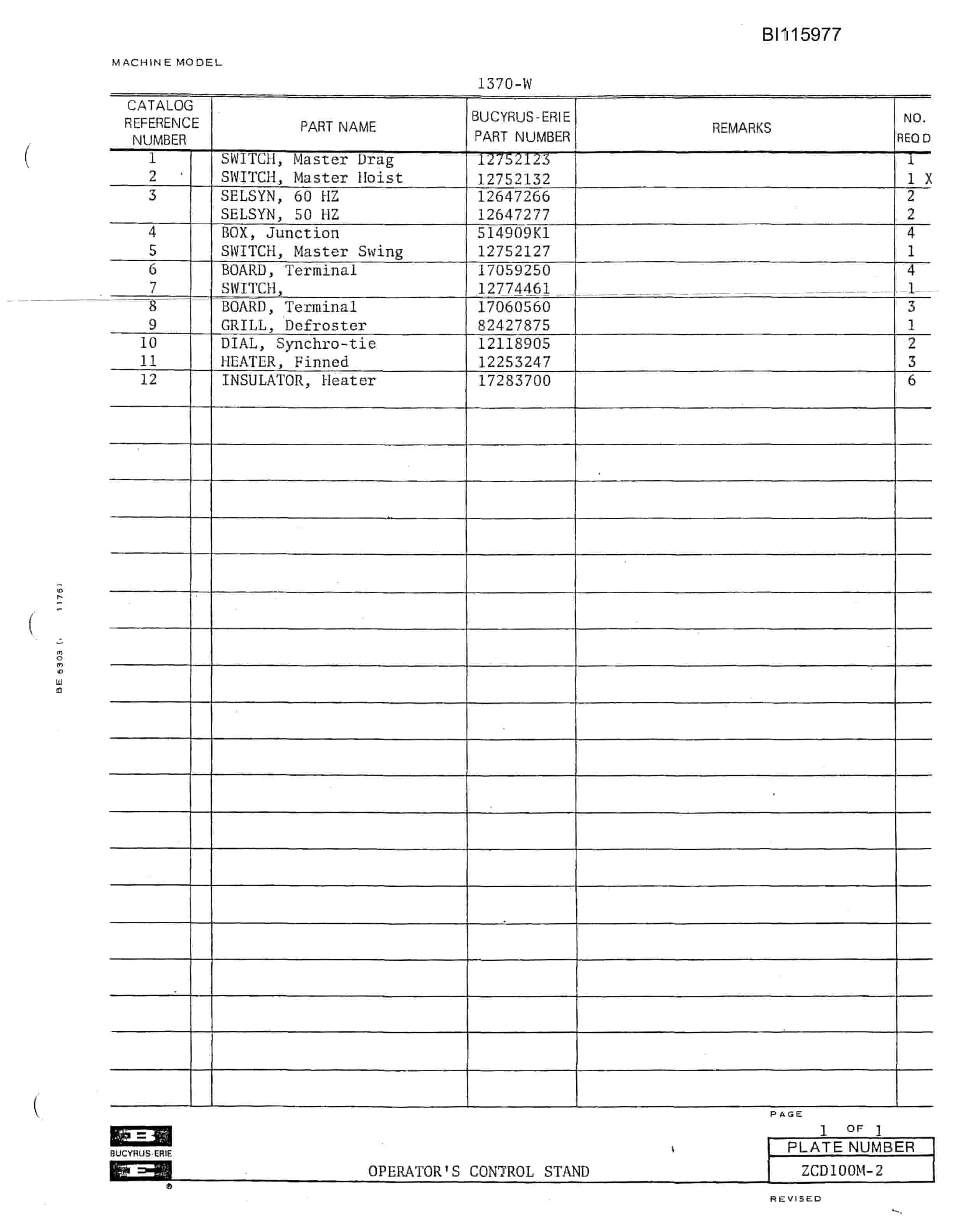 Bucyrus 1370-W Dragline Technical Manual BI115977-5