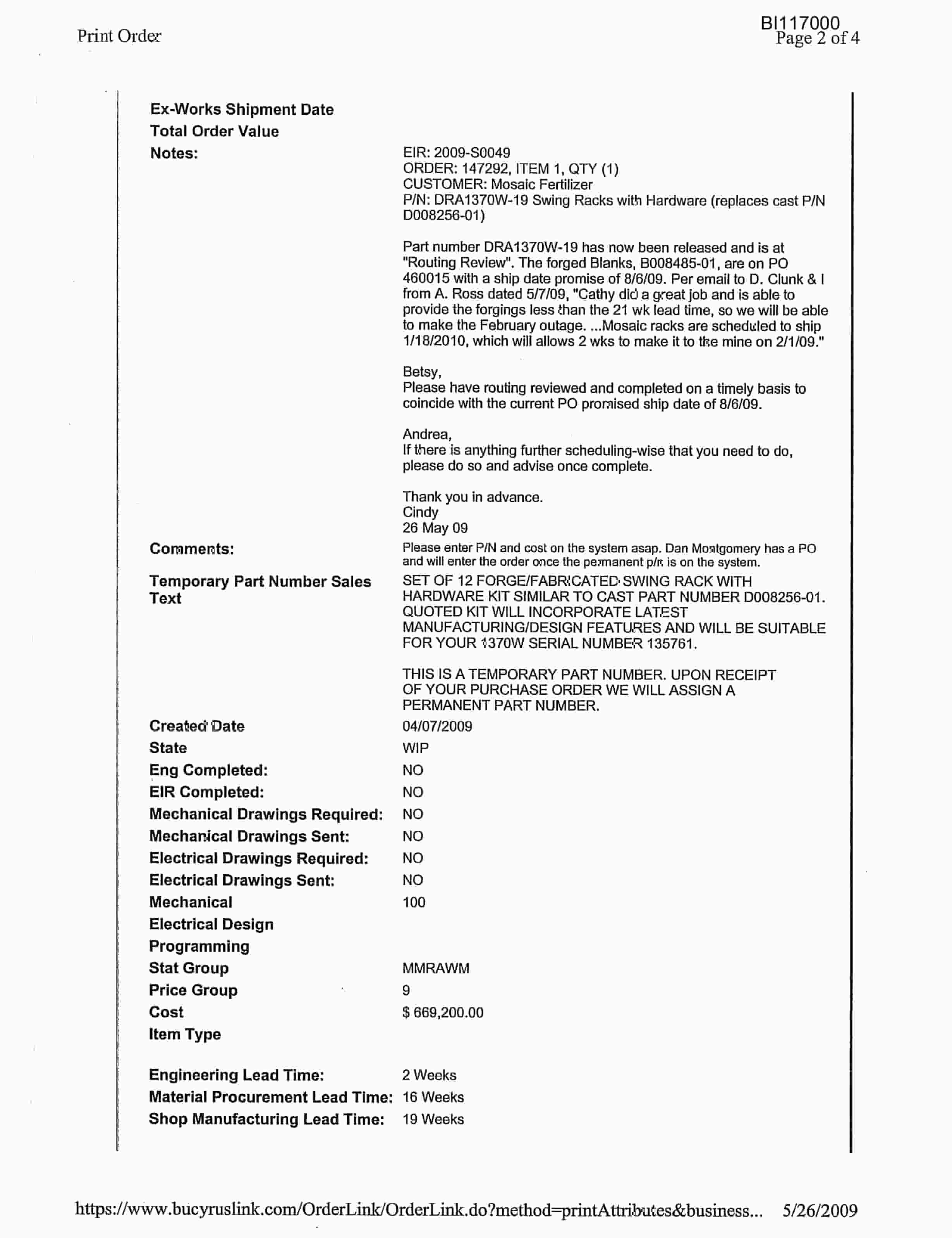 Bucyrus 1370-W Walking Dragline Parts Catalog BI117000-5