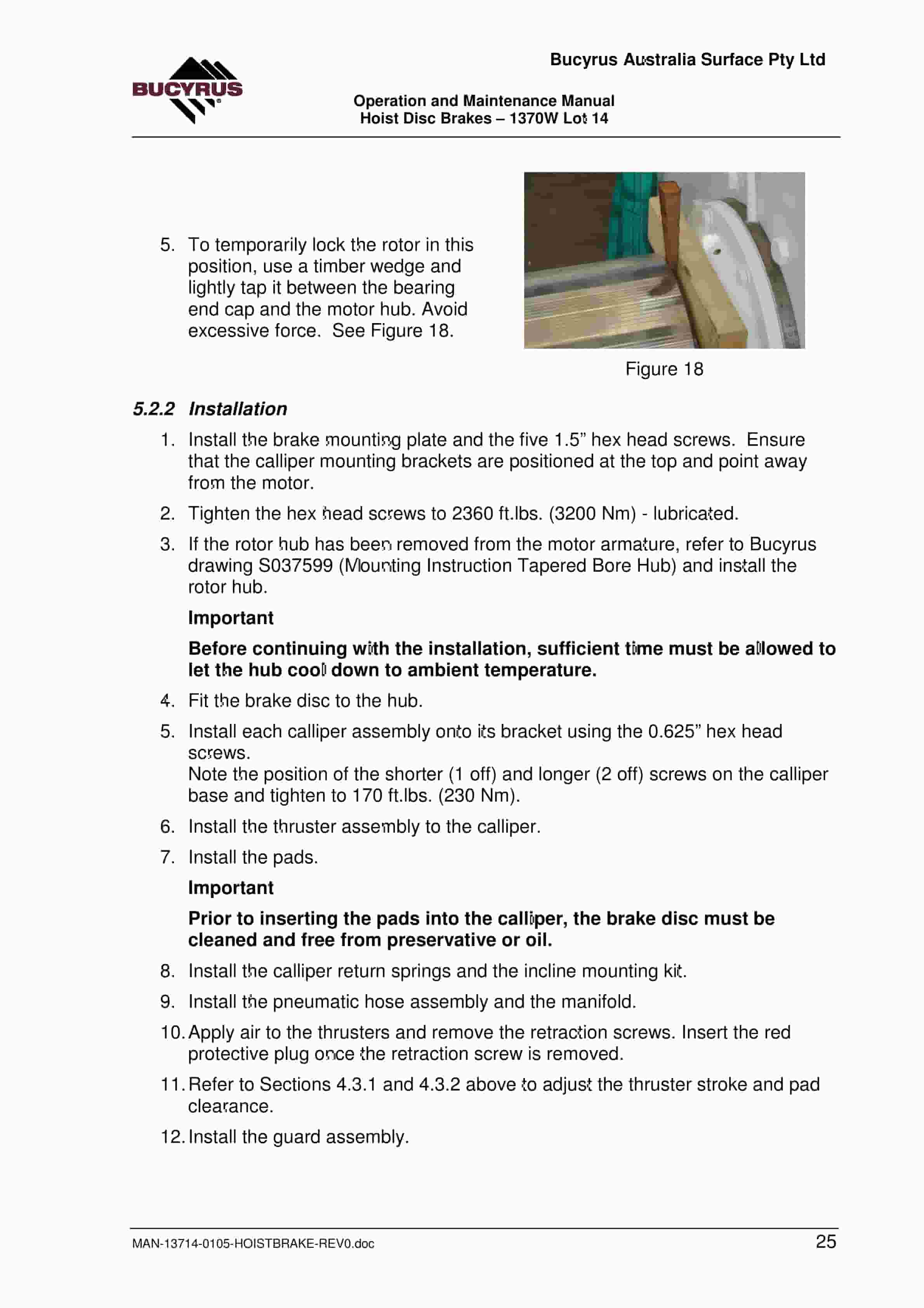 Bucyrus 1370W Hoist Disc Brakes Operation And Maintenance Manual BI014269-4
