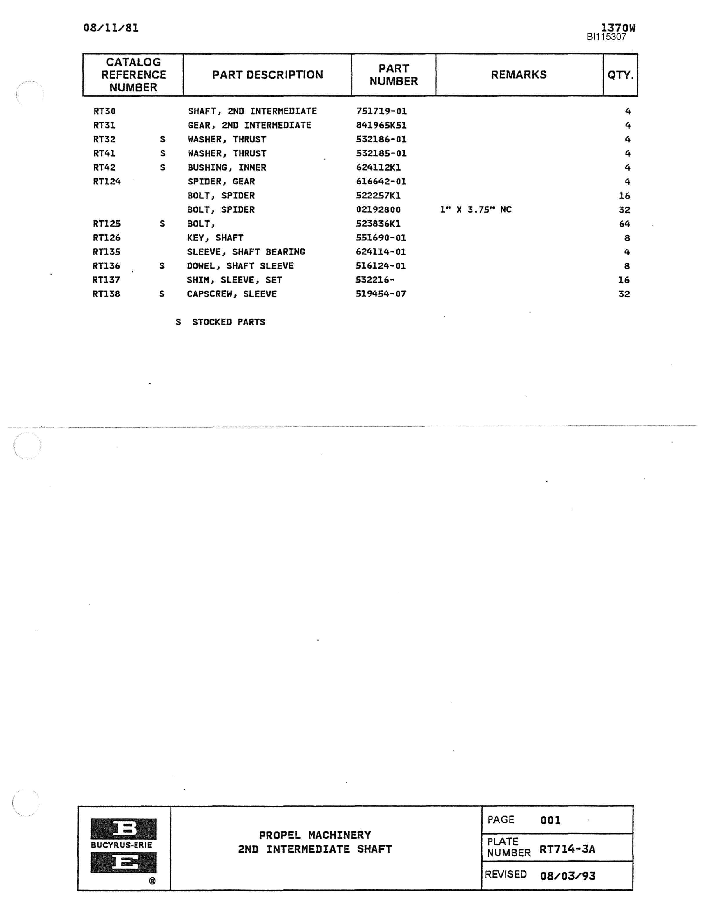 Bucyrus 1370W Walking Dragline Parts Catalog BI115307-4