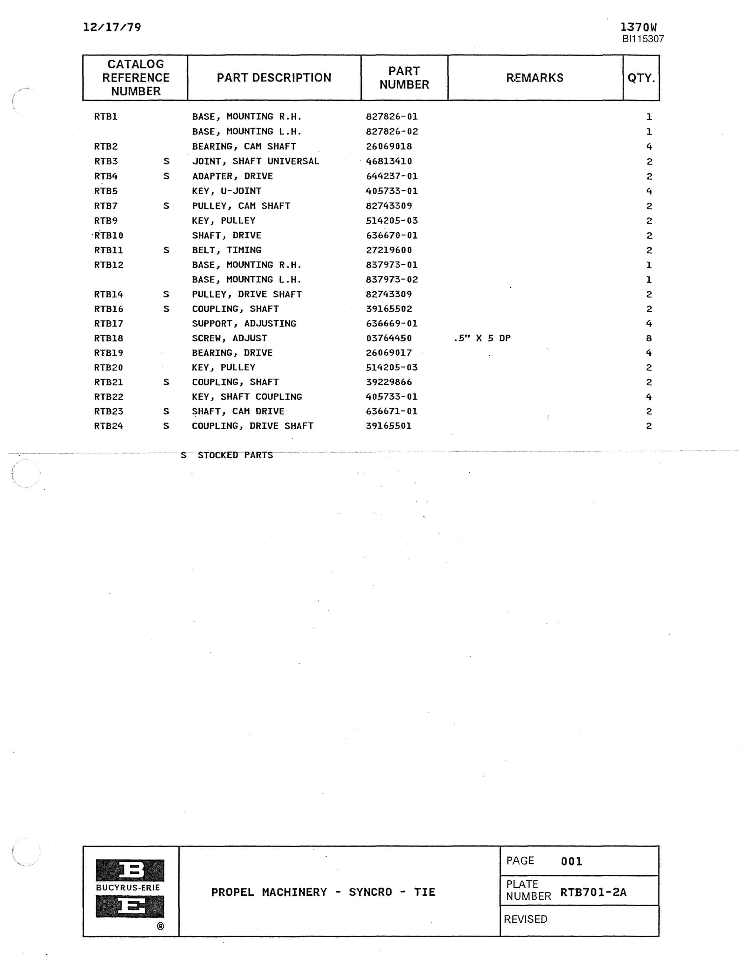 Bucyrus 1370W Walking Dragline Parts Catalog BI115307-5