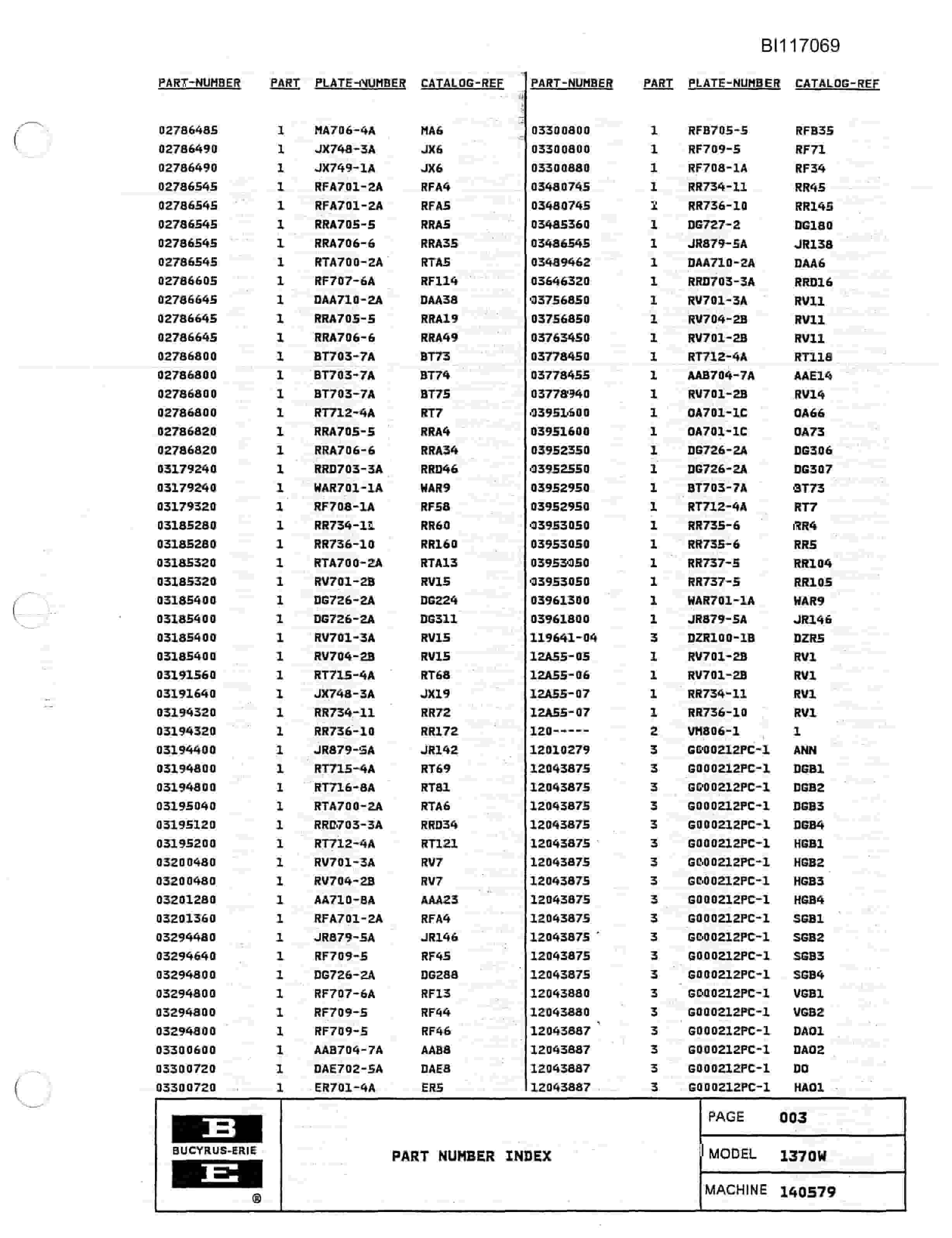 Bucyrus 1370W Walking Dragline Parts Catalog BI117069-5