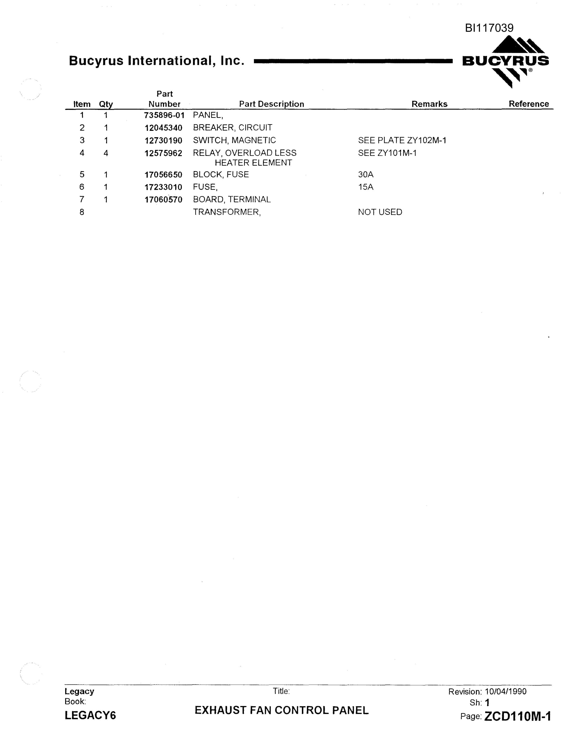 Bucyrus 1370W Walking Dragline Parts Manual BI117039-3