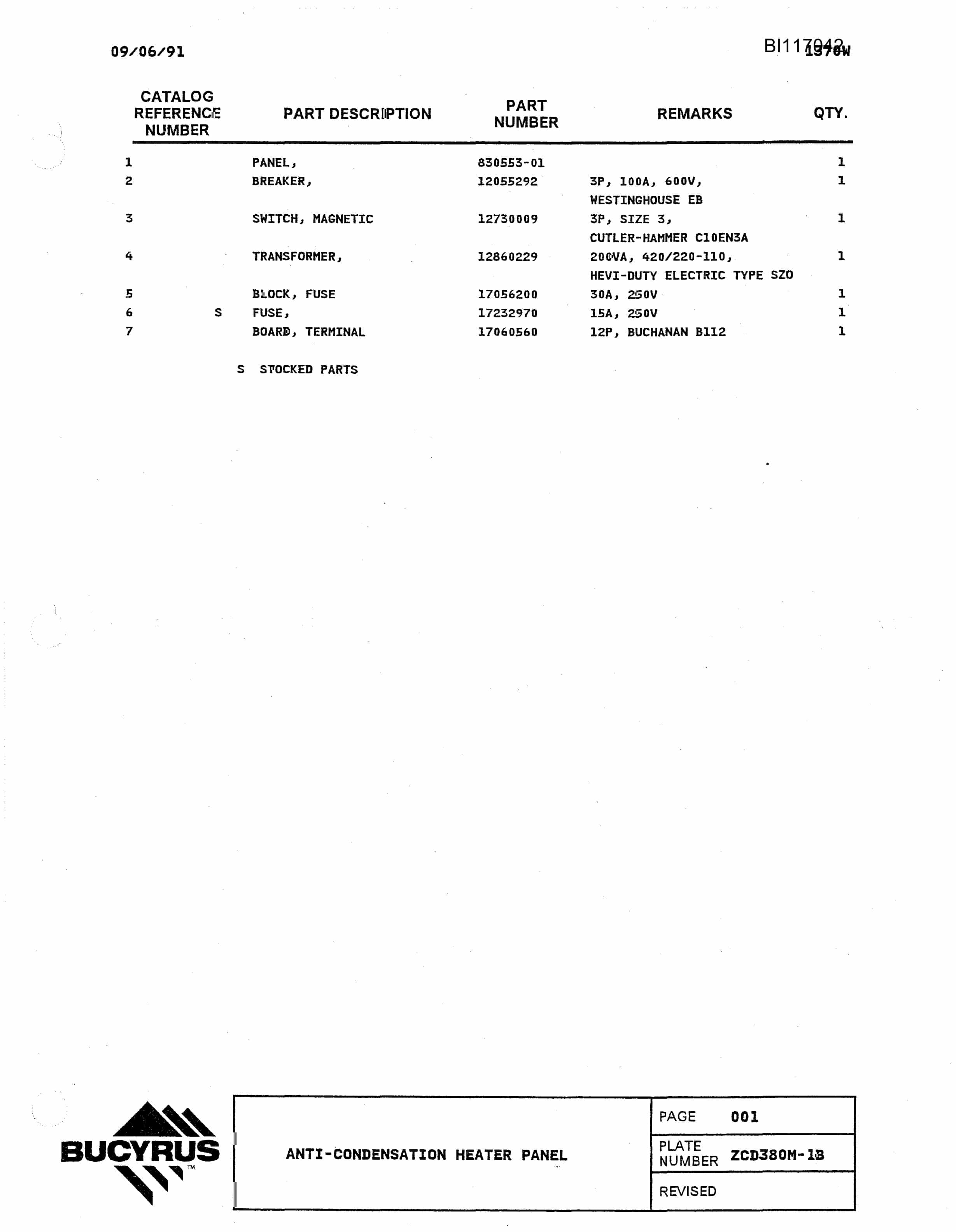 Bucyrus 1370W Walking Dragline Parts Manual BI117042-3