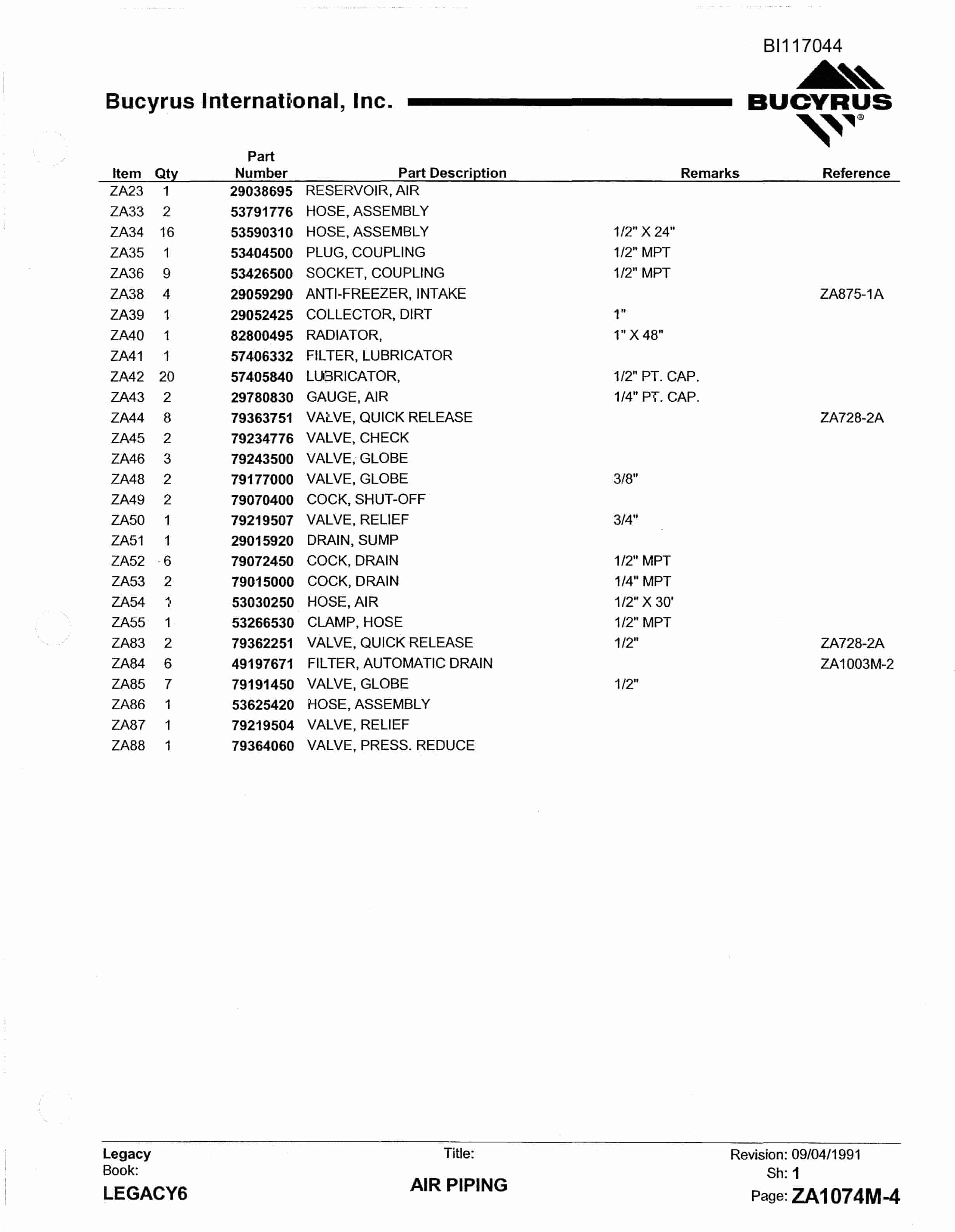 Bucyrus 1370W Walking Dragline Parts Manual BI117044-2