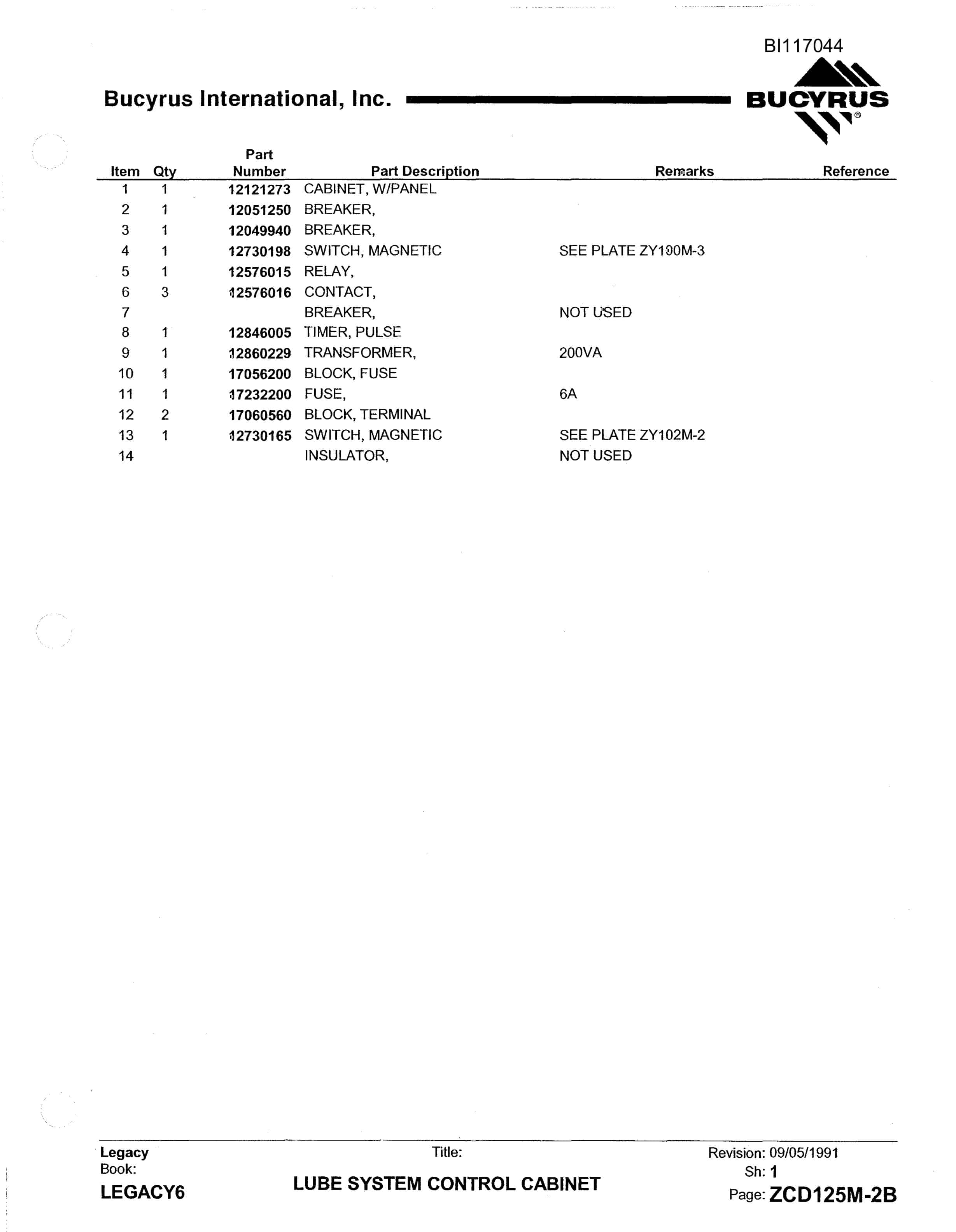 Bucyrus 1370W Walking Dragline Parts Manual BI117044-4
