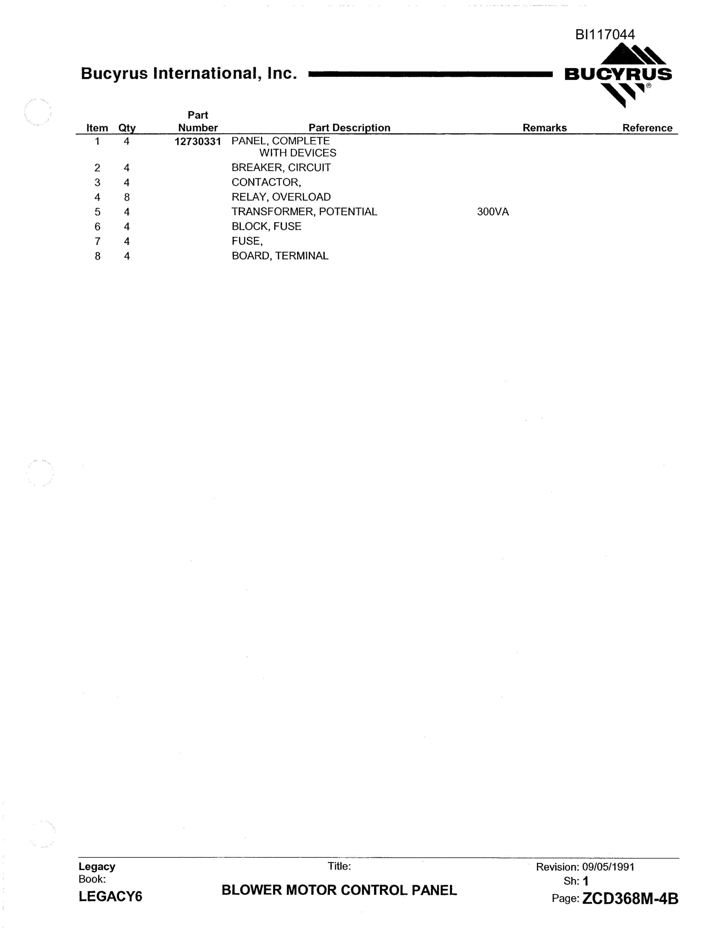 Bucyrus 1370W Walking Dragline Parts Manual BI117044-5