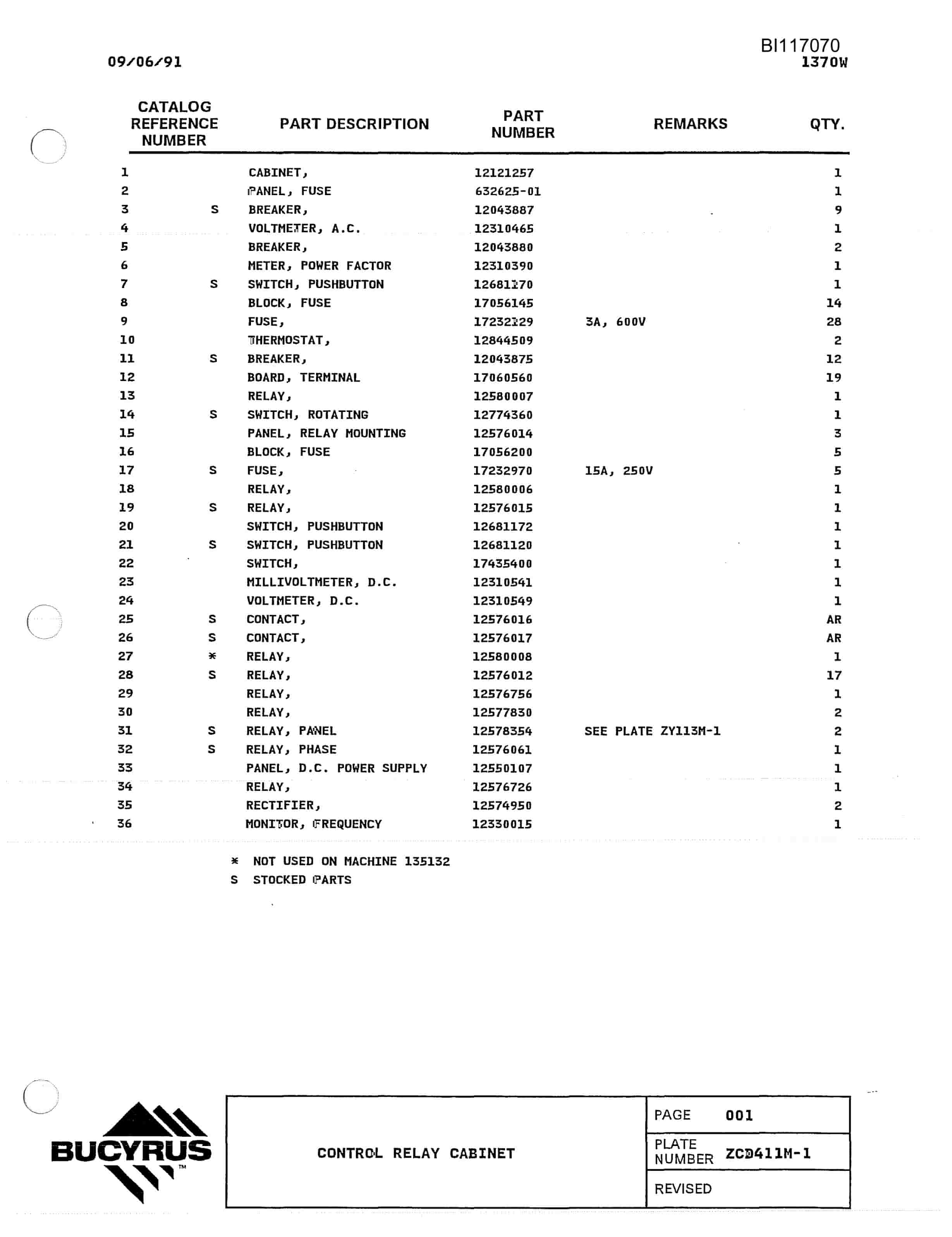 Bucyrus 1370W Walking Dragline Parts Manual BI117070-3