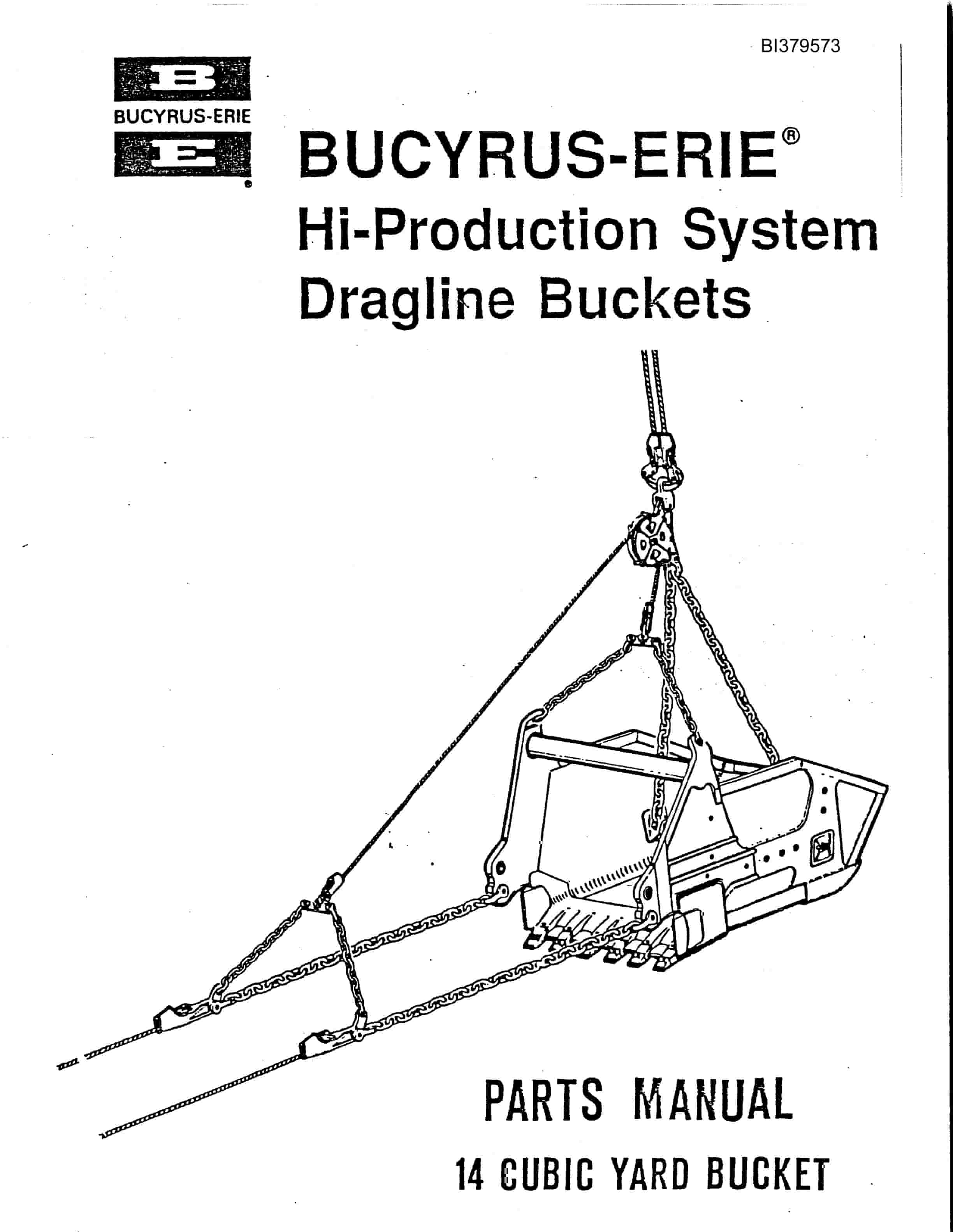 Bucyrus 14 Cubic Yard Bucket Parts Manual BI379573