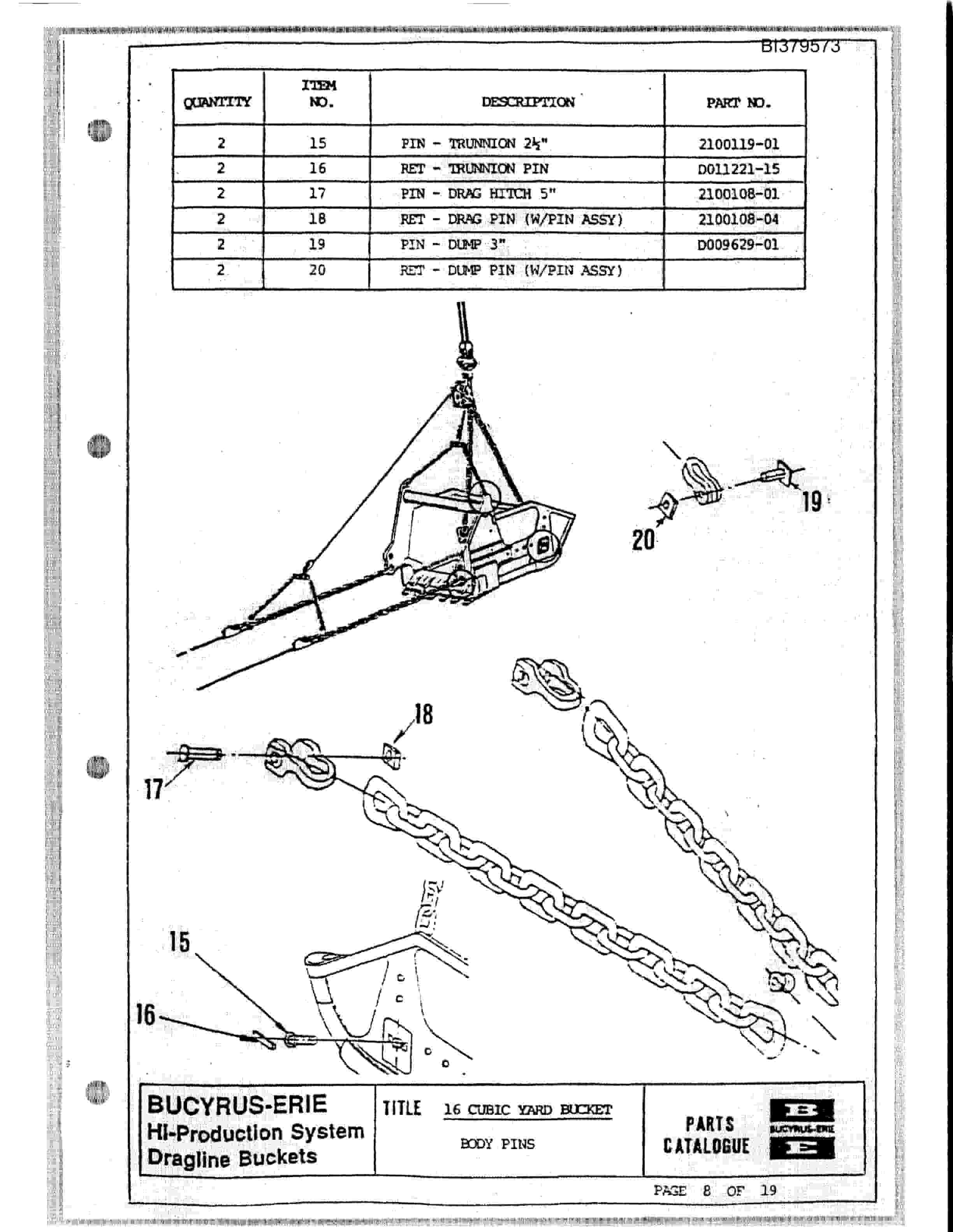 Bucyrus 14 Cubic Yard Bucket Parts Manual BI379573-4