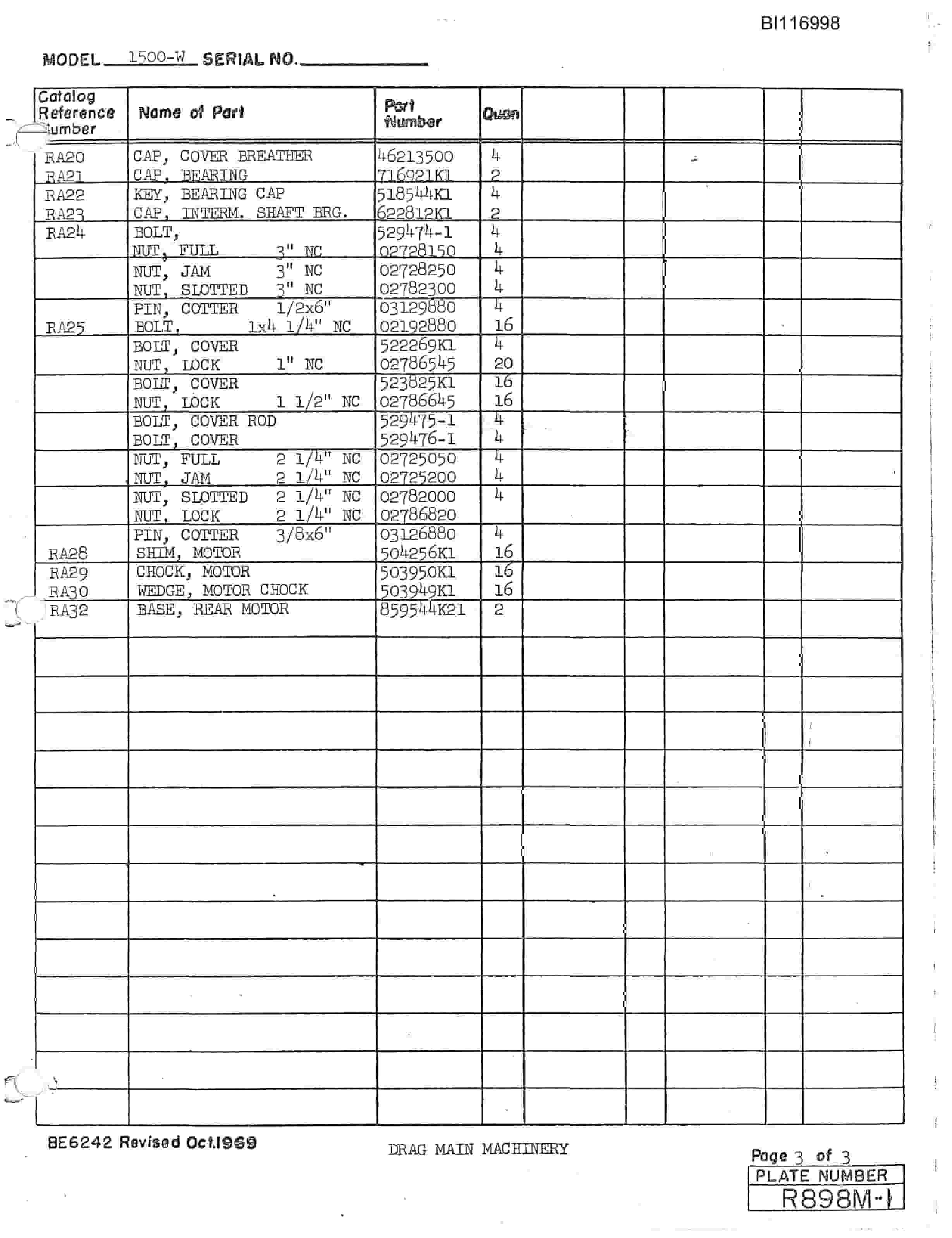 Bucyrus 1450-W Parts Catalog BI116998-5