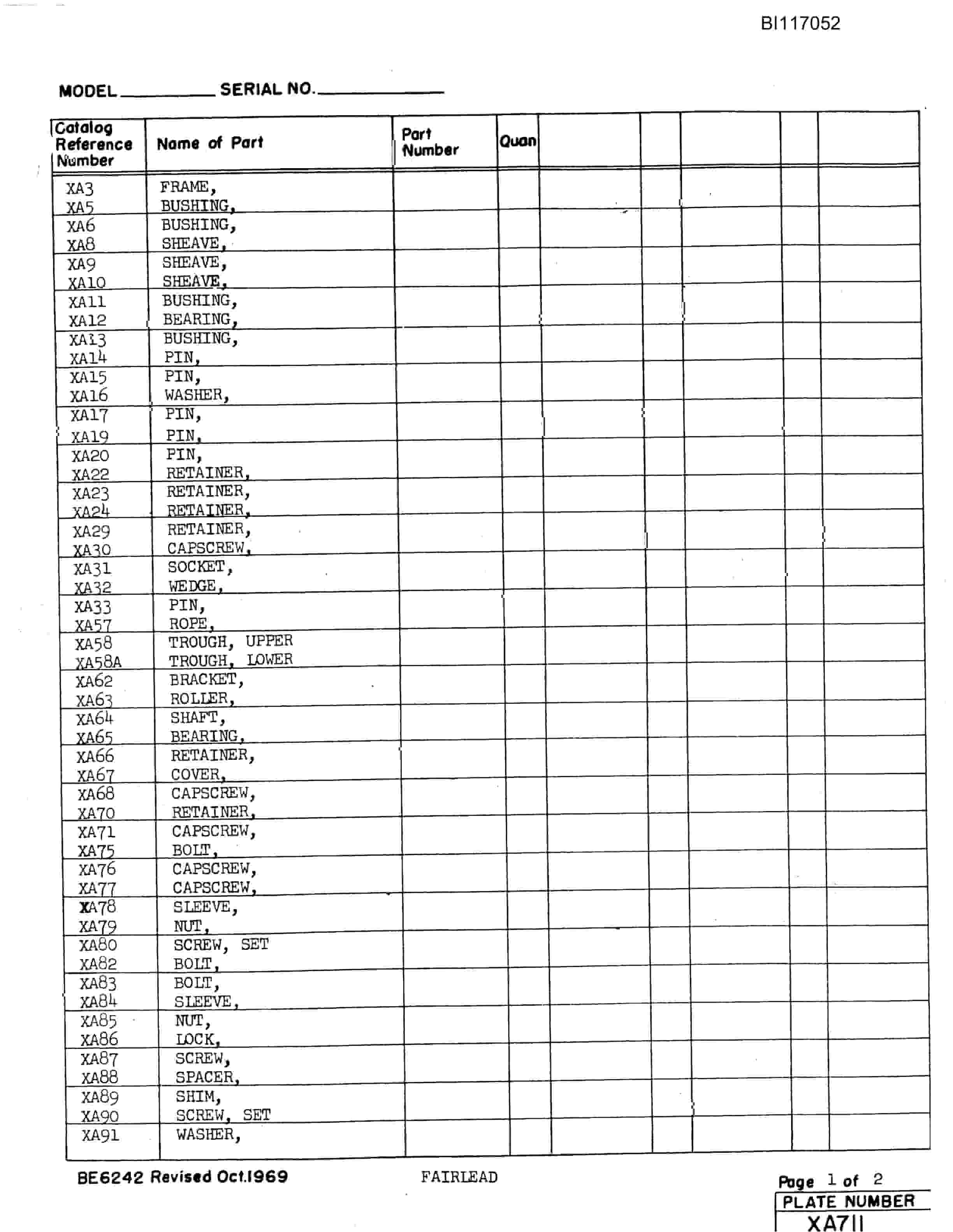 Bucyrus 1450W Walking Dragline Parts Manual BI117052-5
