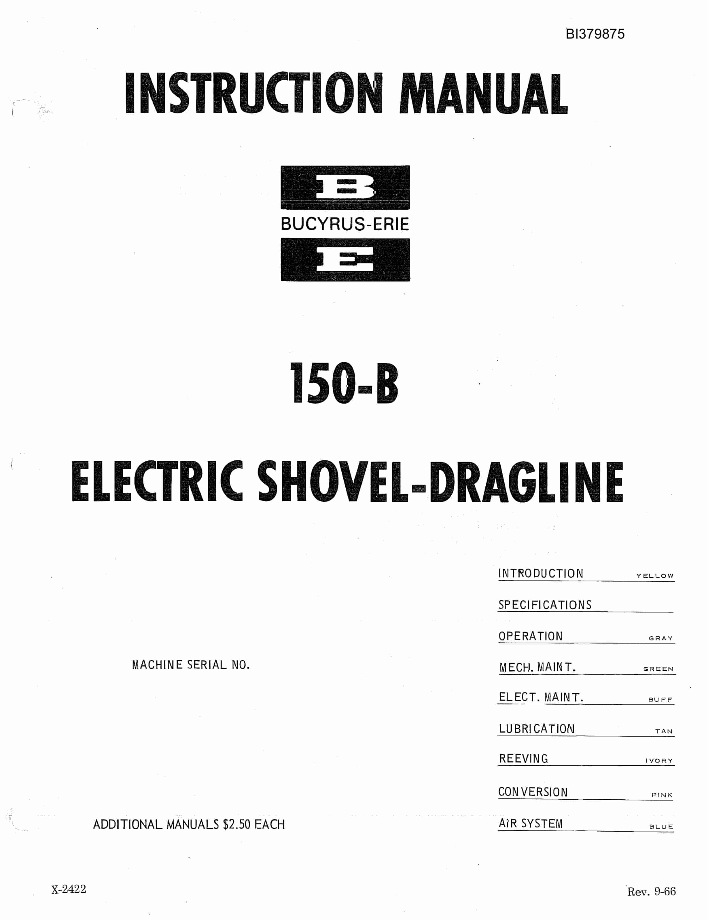Bucyrus 150-B Electric Shovel Dragline Instruction Manual BI379875