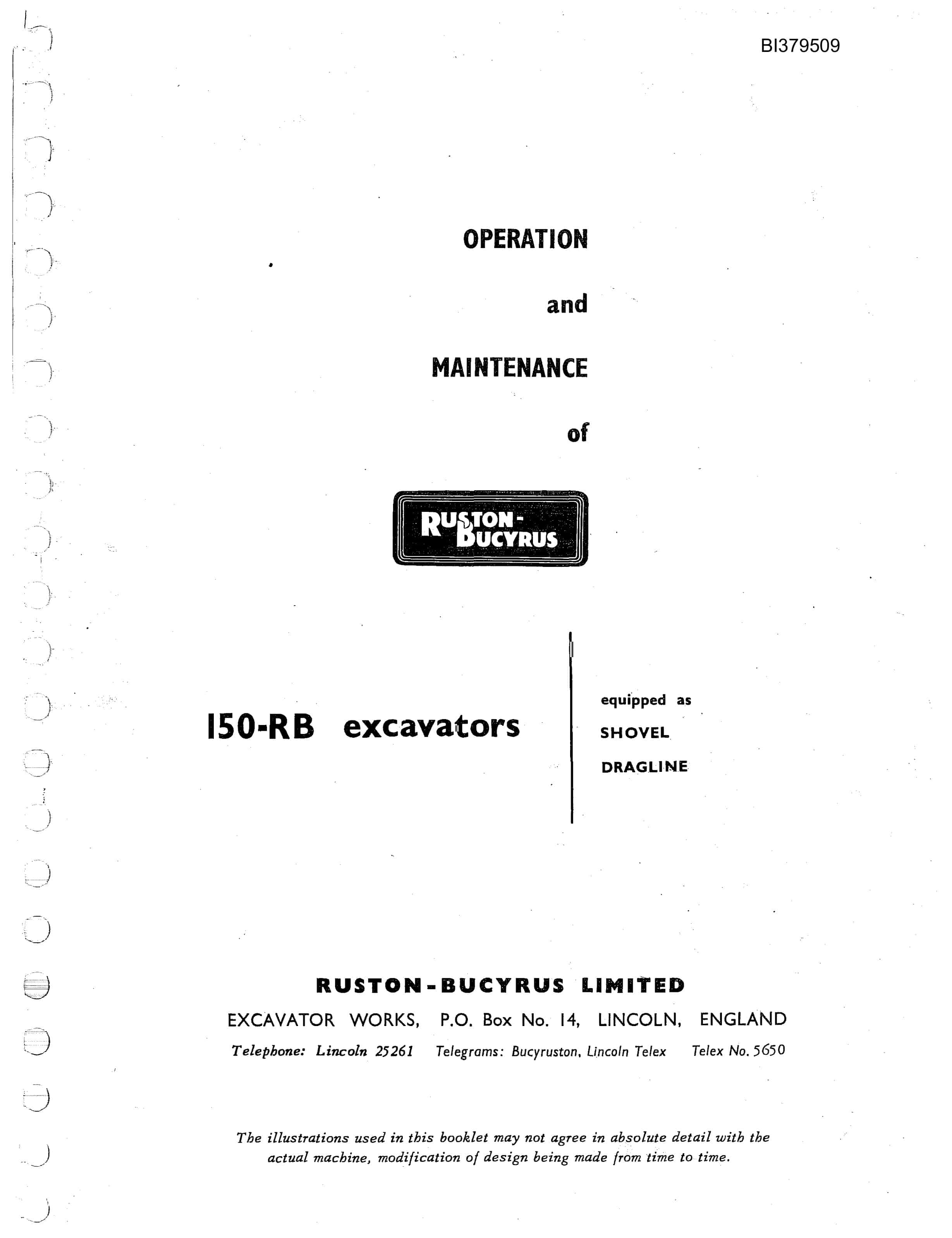 Bucyrus 150-RB Excavator Operation And Maintenance Manual BI379509