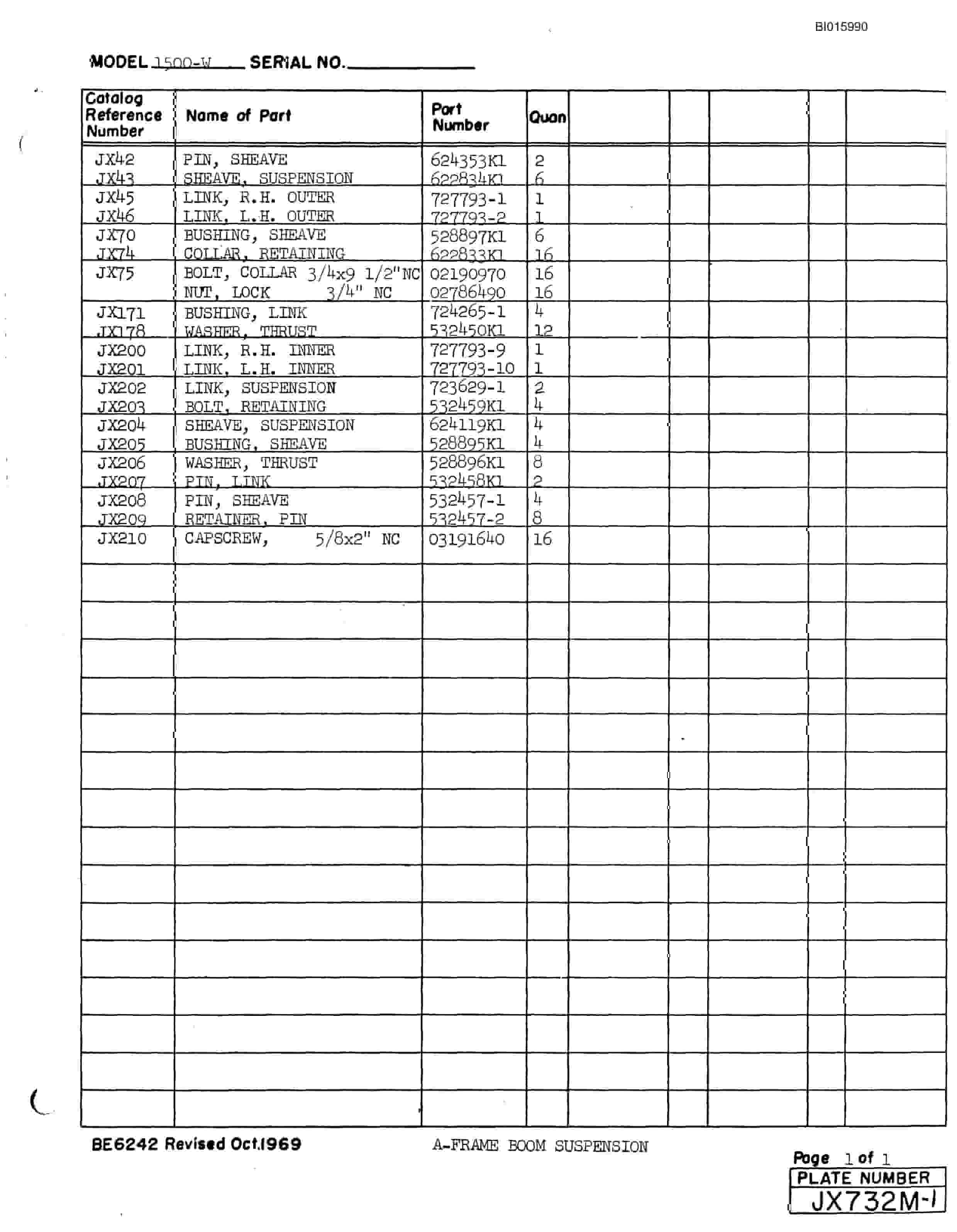 Bucyrus 1500-W Walking Dragline Parts Catalog BI015990-2