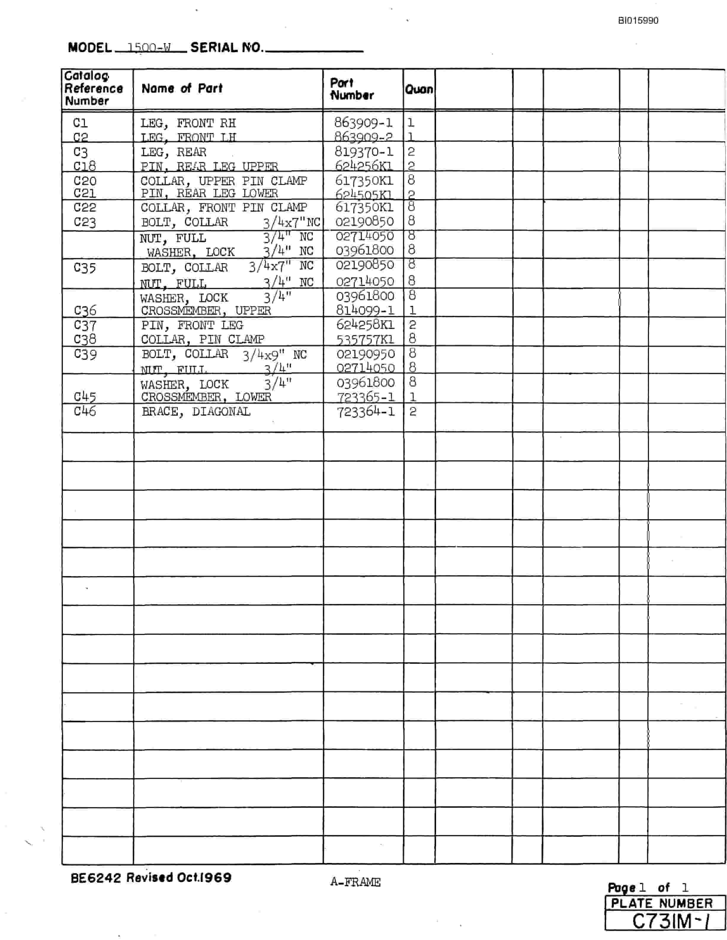 Bucyrus 1500-W Walking Dragline Parts Catalog BI015990-4