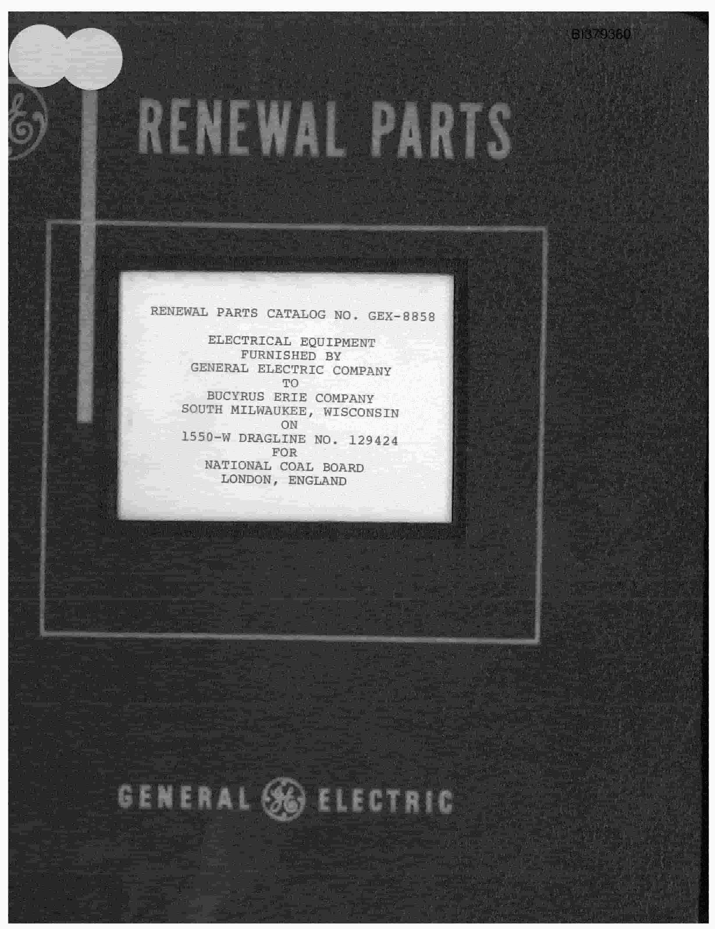 Bucyrus 1550-W Dragline Parts Catalog BI379360