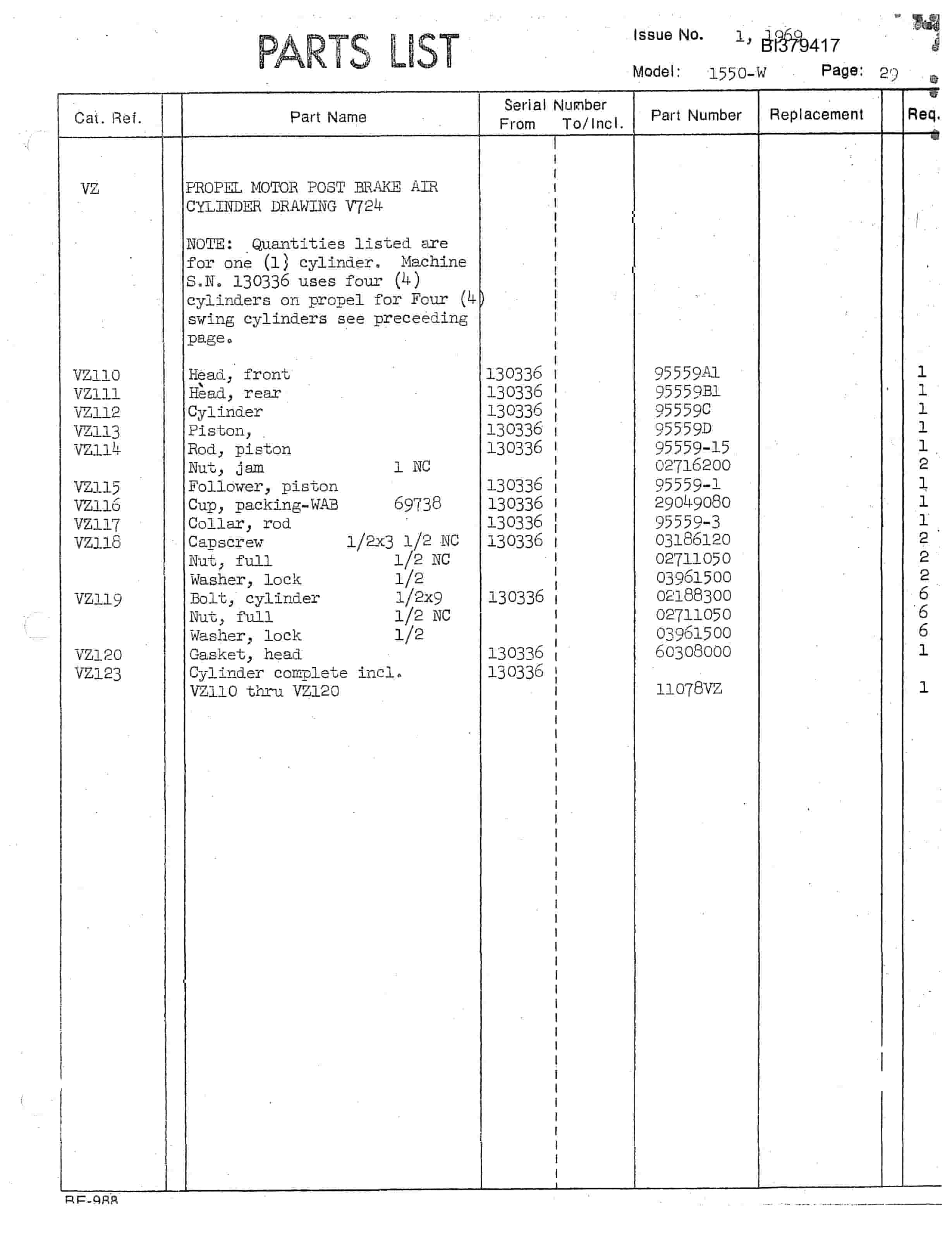 Bucyrus 1550-W Dragline Parts Catalog BI379417-3
