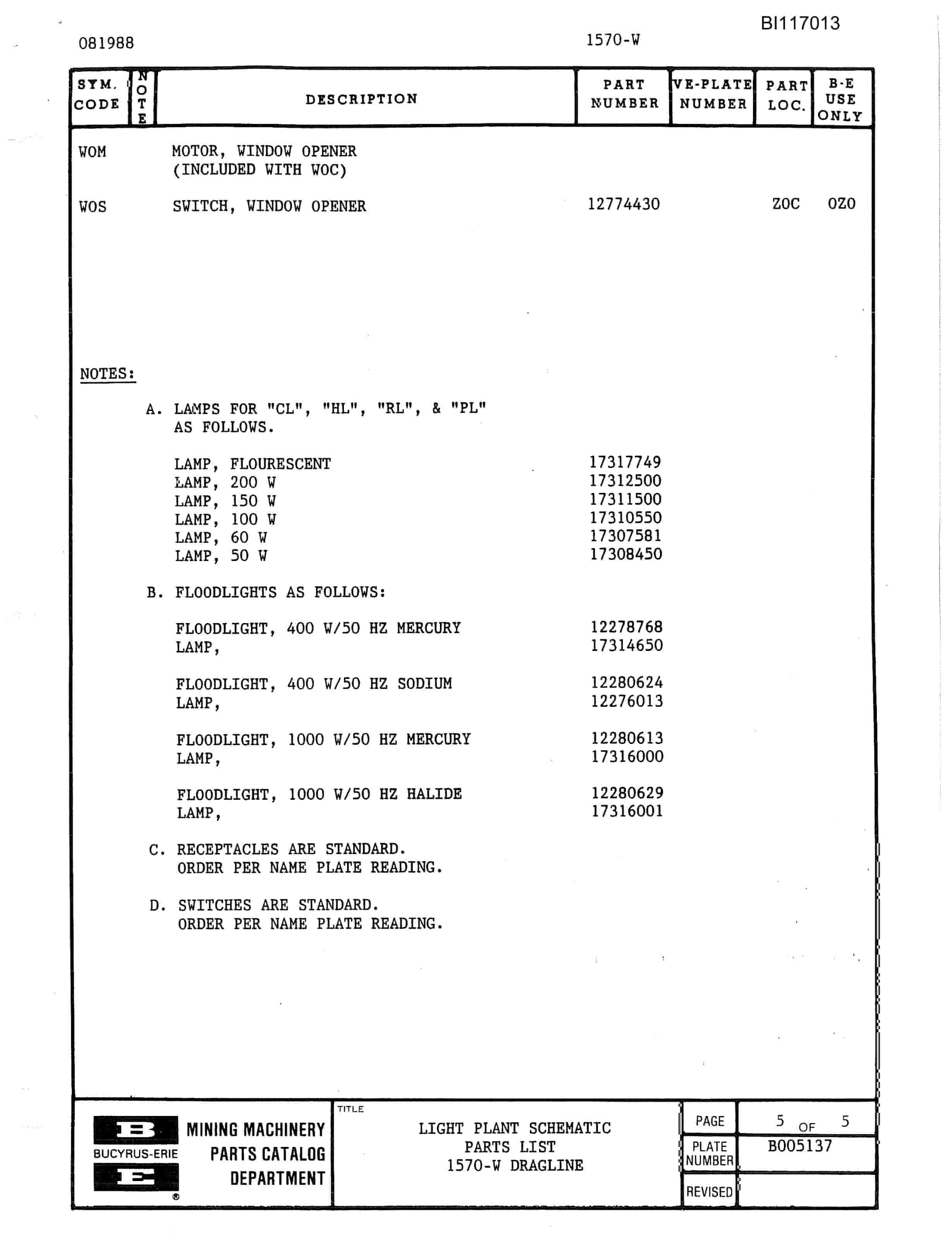 Bucyrus 1570-W Dragline Technical Manual BI117013-2