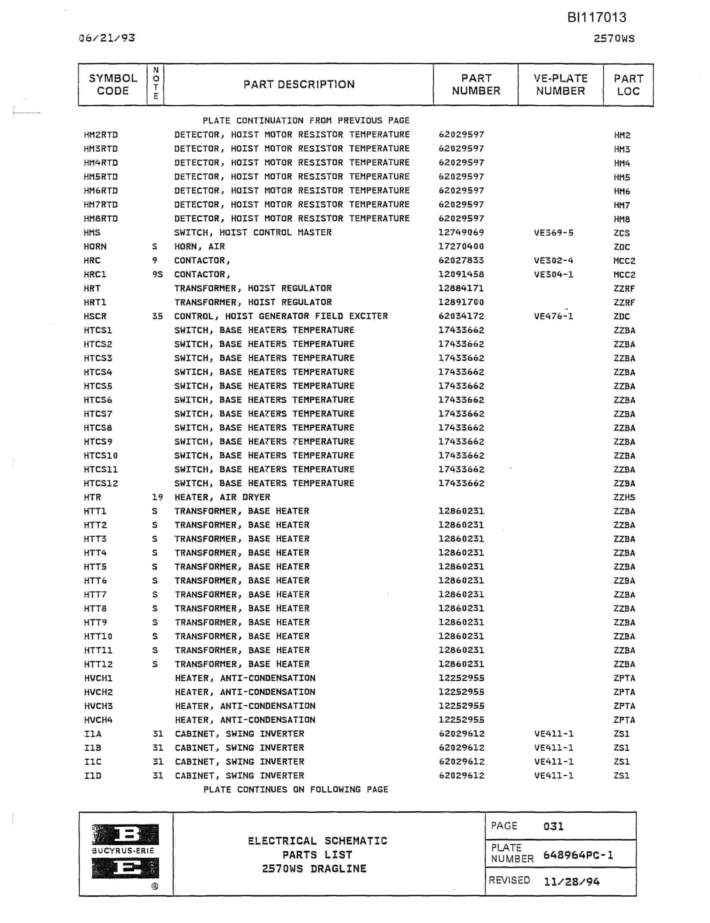 Bucyrus 1570-W Dragline Technical Manual BI117013-4
