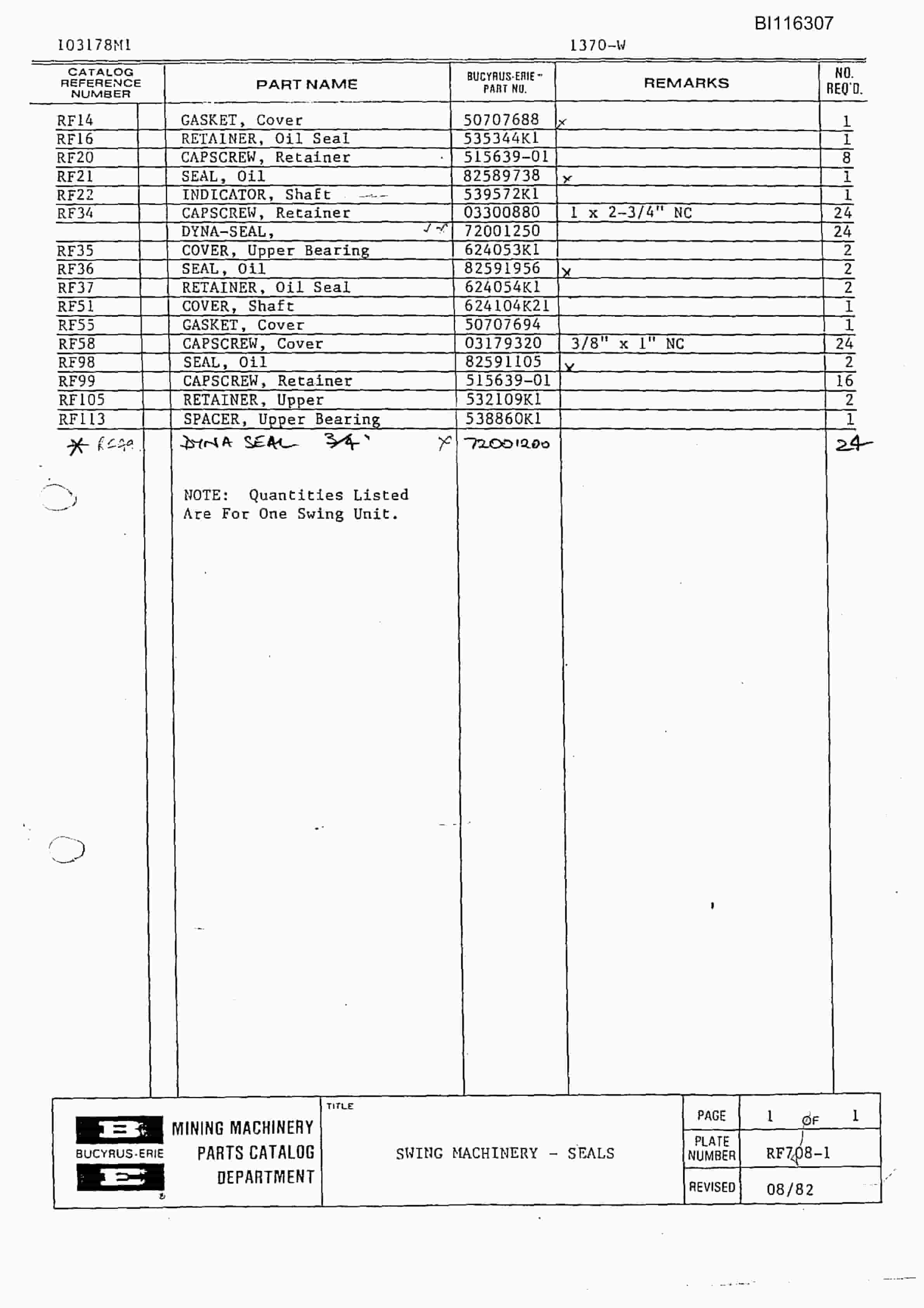 Bucyrus 1570-W Mining Parts Catalog BI116307-2