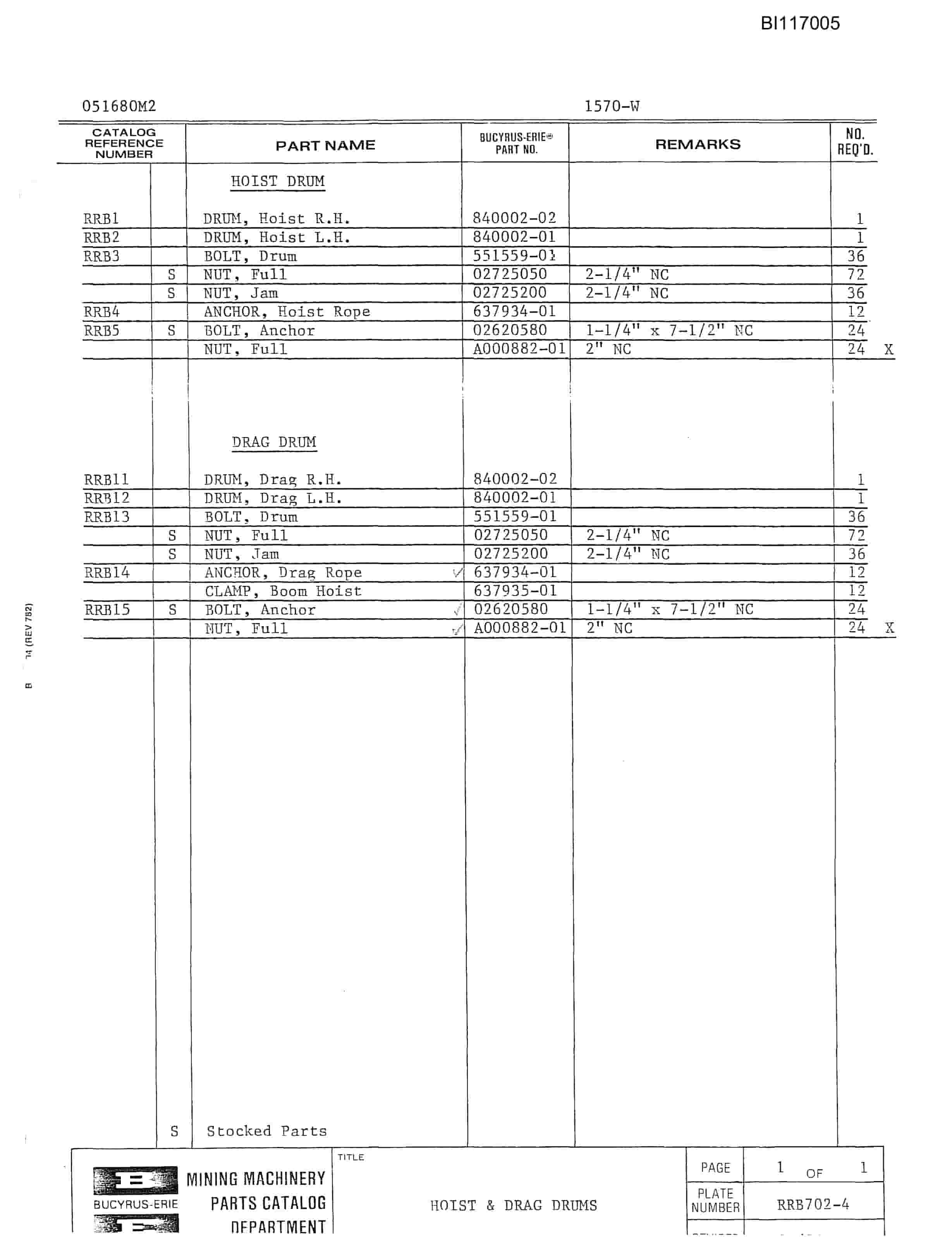 Bucyrus 1570W Dragline Parts Catalog BI117005-4