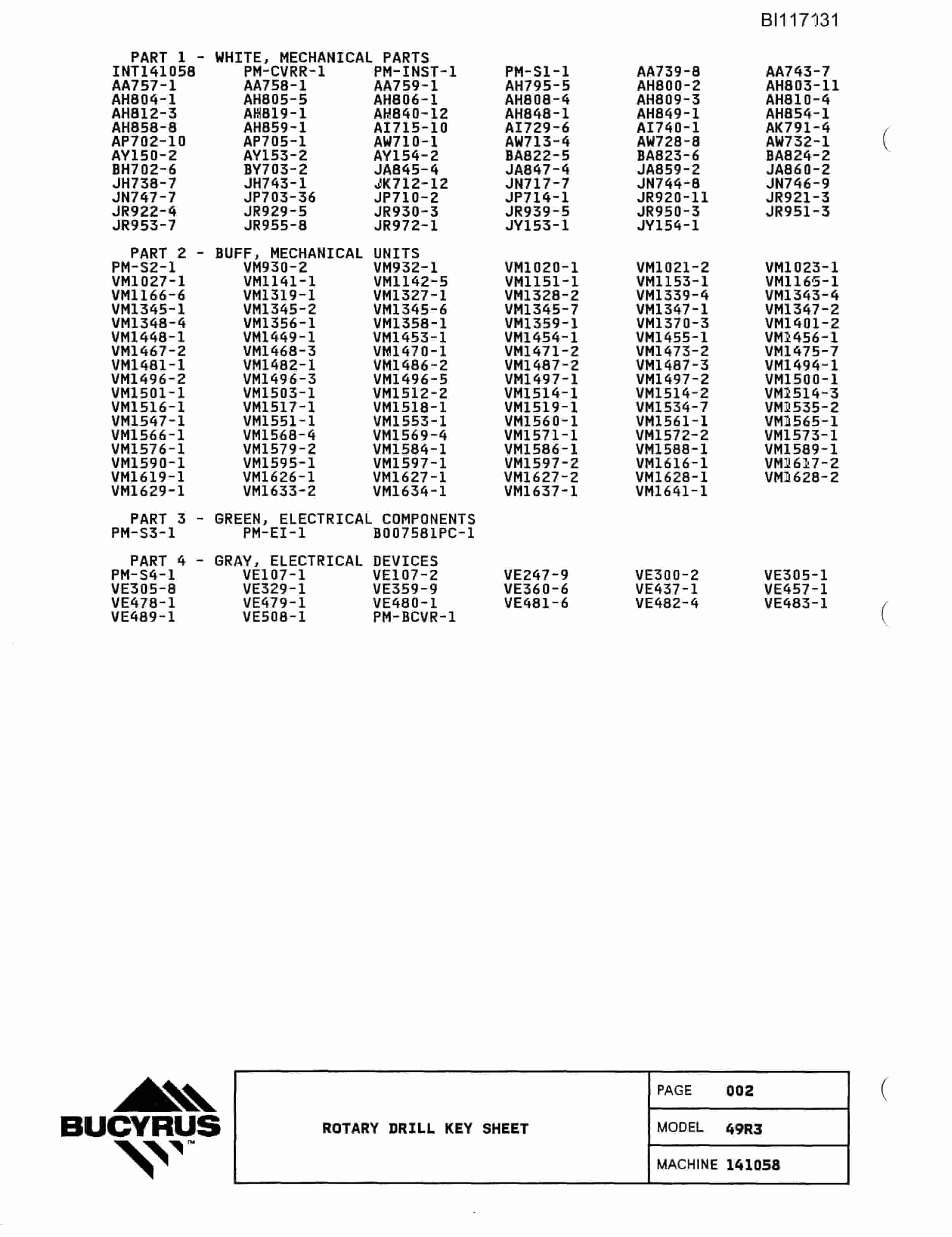 Bucyrus 1570W Dragline Parts Catalog BI117131-2